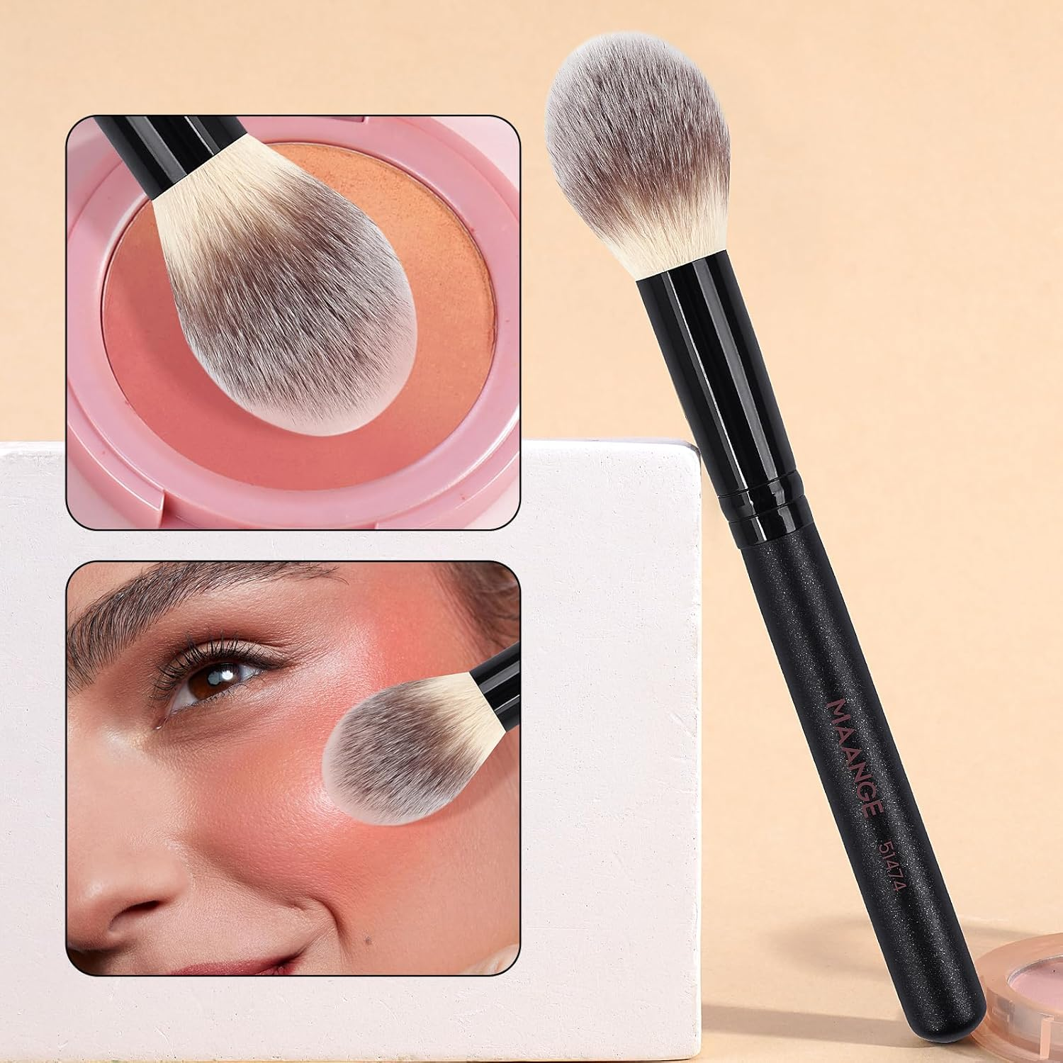 MAANGE 6 PCS Makeup Brushes Set Double Sided Makeup Brushes for Foundation Concealer Blush Eyeshadow Powder Blending Eyebrow Eyeliner Make up Brushes (Black) - Beige image number 5