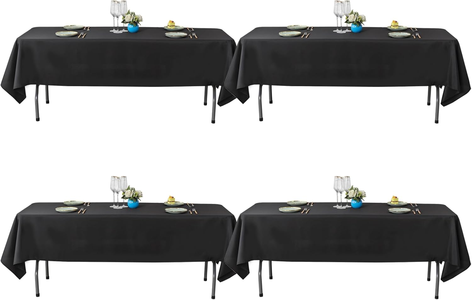 4 Pack Tablecloths for Rectangle Tables, 150 X 300 CM -Reusable and Washable Table Clothes, Polyester Fabric Table Covers for Wedding, Party, Banquet (4, Black) image number 5
