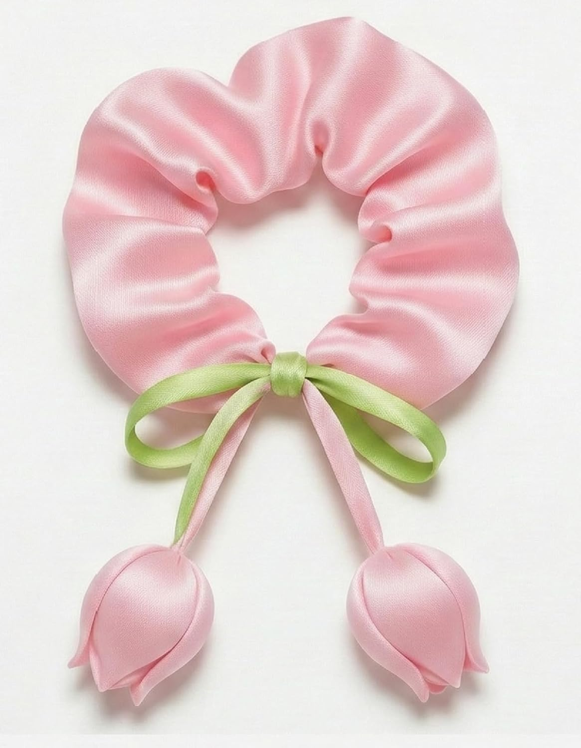 LIVSY Korean Style Sweet Satin Tulip Ribbon Scrunchie &ndash; Silk Scrunchie Hair Tie with Floral Bow & Hanging Buds | Kitsch Beauty Hair Accessories for Women & Girls, Cute Hair Clips & Stylish Hair - Purple