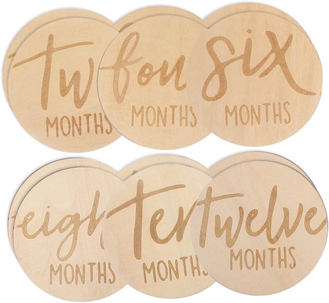 12 Pcs Double Sided Wooden round Monthly Milestone Discs Growth Marker Photo Props Pregnancy Journey Sign Durable and Sturdy Room Decor Parents image number 6
