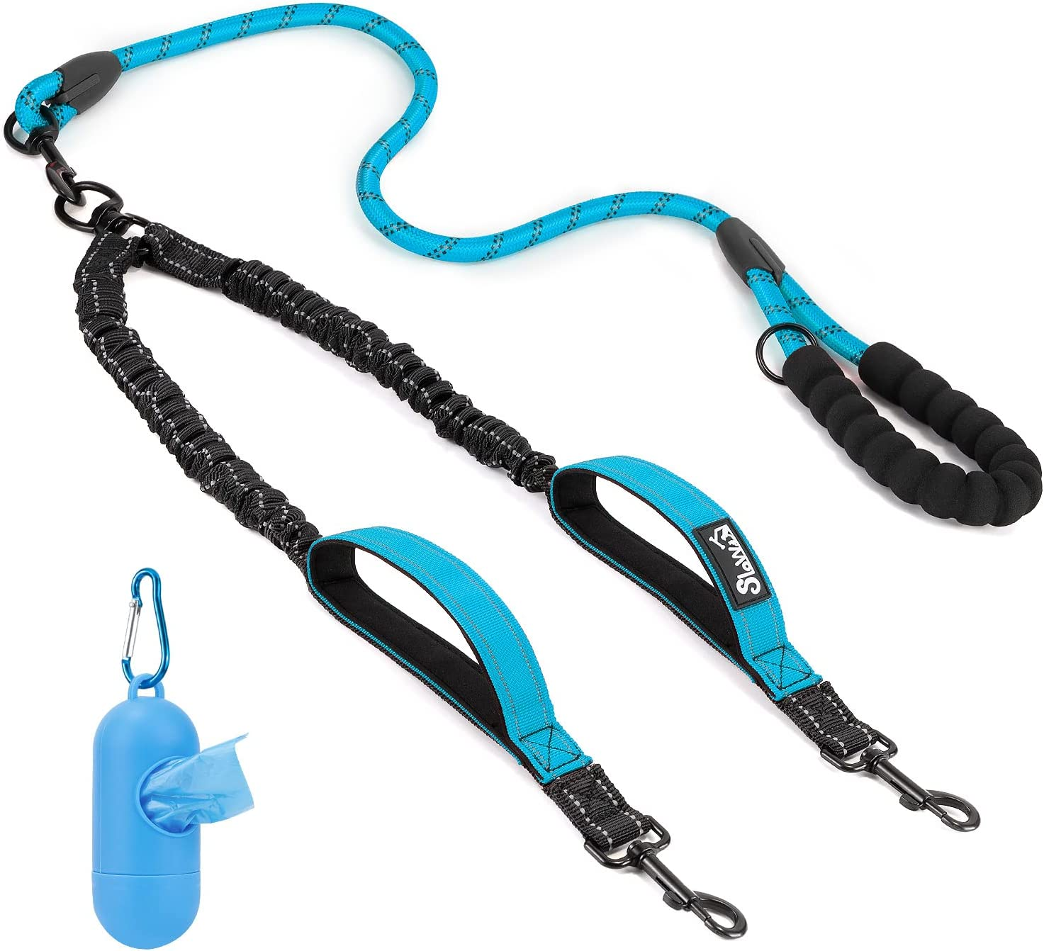 Slowton Double Dog Leash No Tangle - 360&deg; Swivel Heavy Duty Reflective Lead with Two Padded Handles Dual Dog Splitter, Comfortable Shock Absorbing Walking Training for 2 Large Dogs (25-150 Lbs)