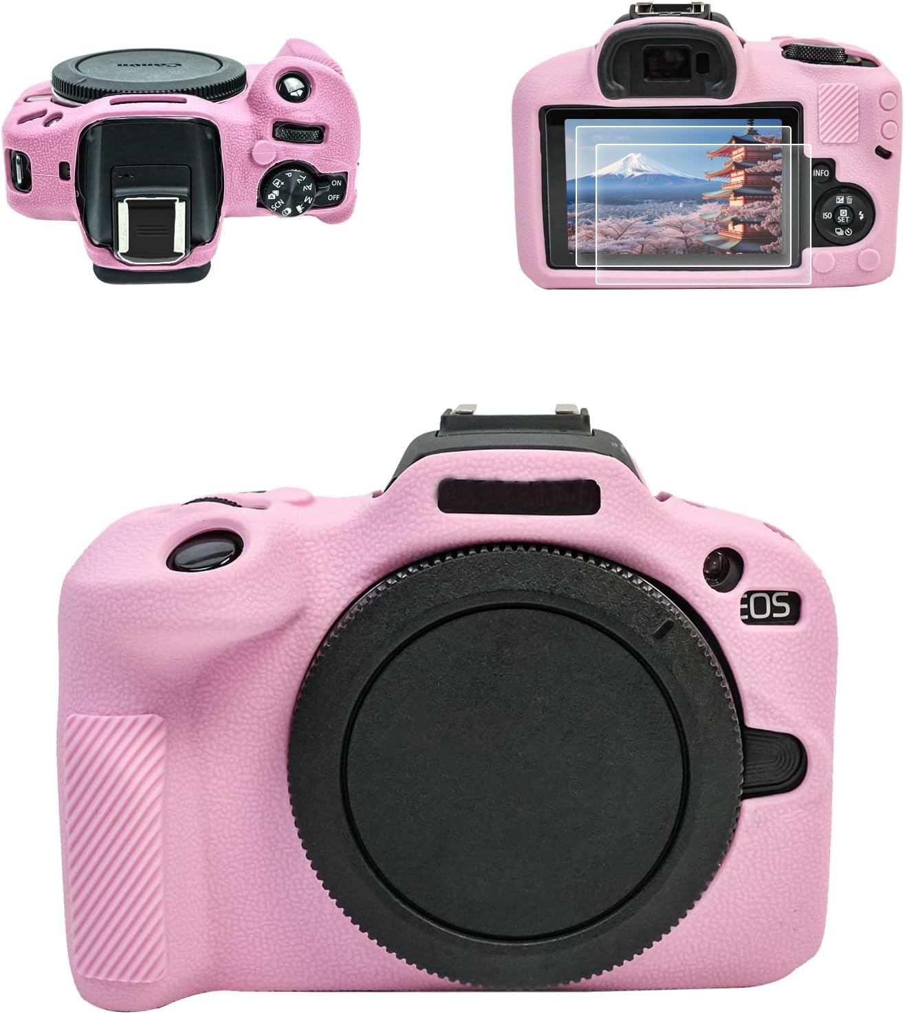 VOVMOEYA EOS R100 Camera Case Accessories Kit - Silicone Protective Case for Canon Eos R100 & LCD Screen Protector for Canon R100[2 Packs] & Camera Hot Shoe Cover for R100