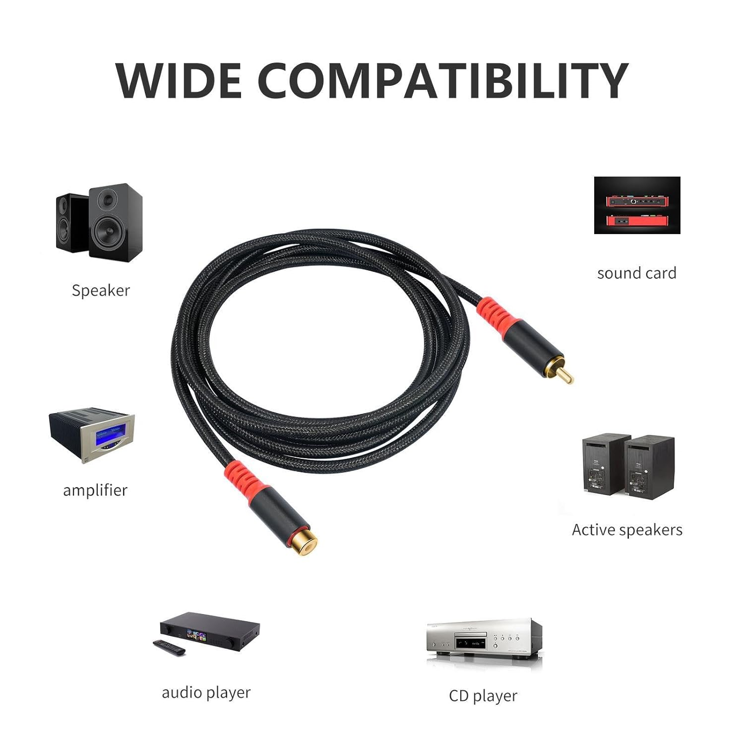 Vaveren 2X RCA Extension Cable Audio Connection RCA to RCA Cable Hifi Stereo for Microphone Mixers Amplifiers Stereo Equipment Laptop, 3M image number 2