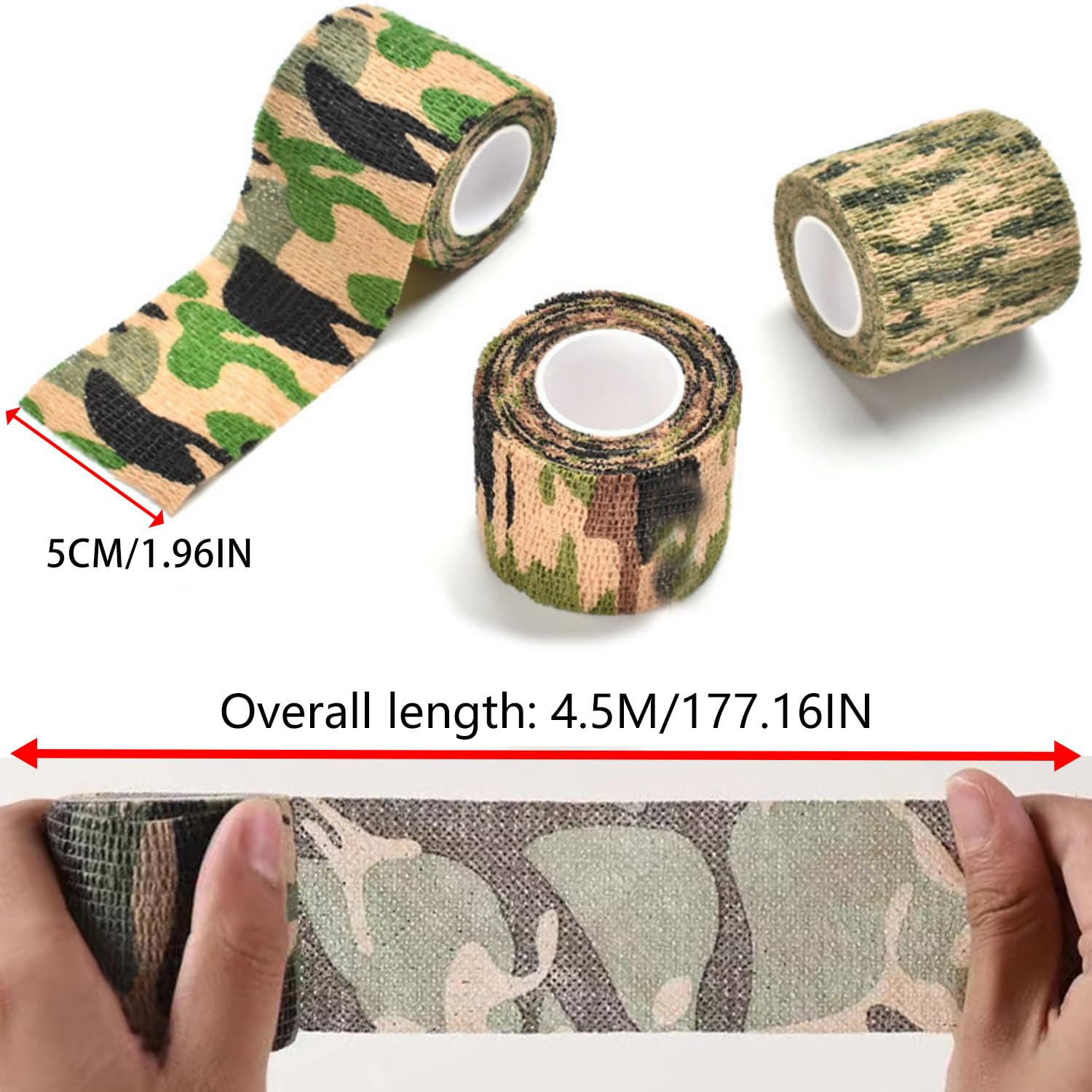 EKIND Multi-Functional Self-Adhesive Camouflage Tape Wrap, Waterproof and Non-Slip for Hunting Guns, Knife Handles, Camping Gear and More - 14.7Ft Total Length (4 Type Camo, Pack of 4)