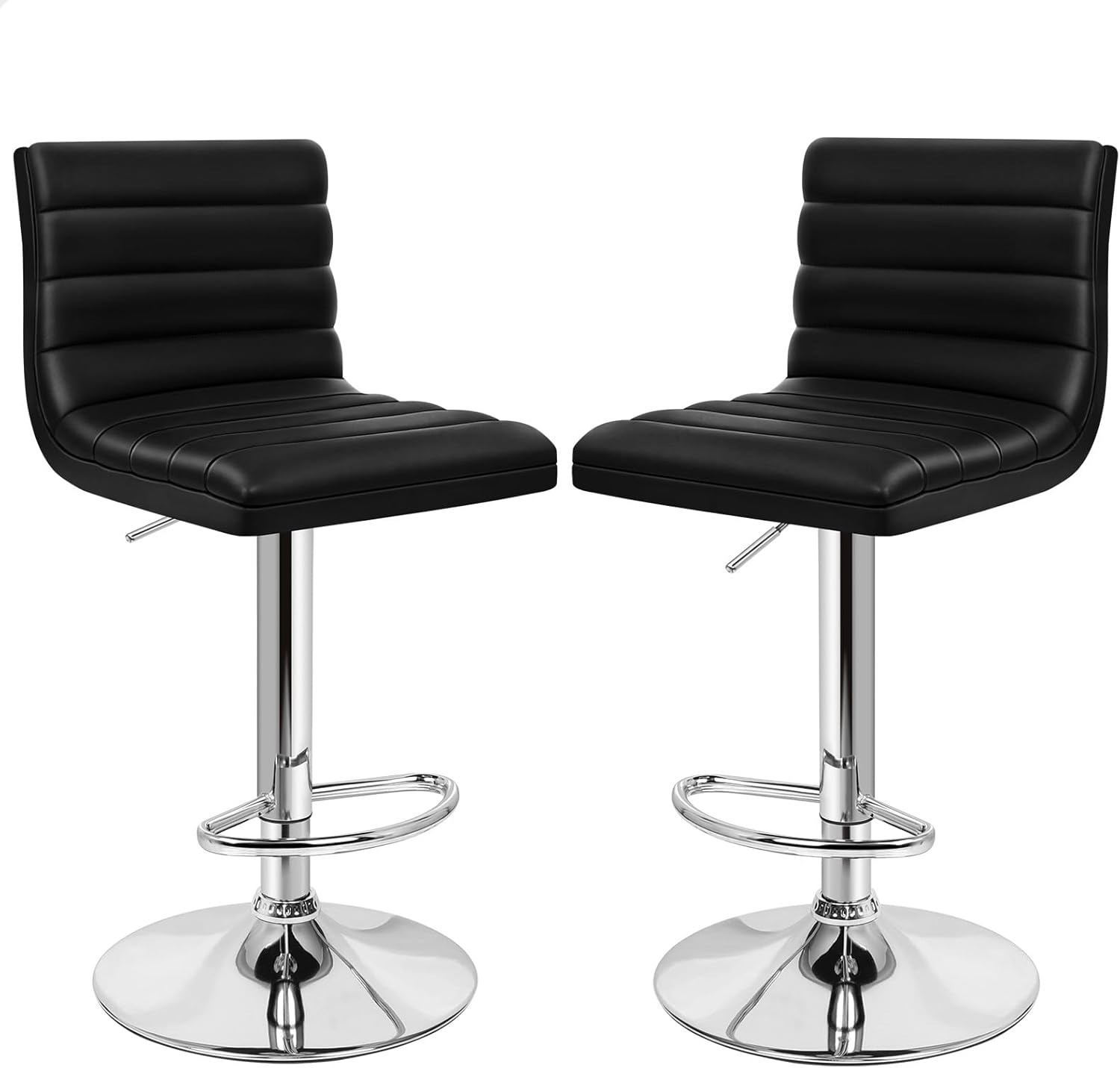 ALFORDSON 4Pcs PU Leather Bar Stool, Kitchen Barstools with Swivel Seat in 62-83Cm Adjustable Height Home Bar Counter Dining Chairs with Footrest & Floor Protector, Black