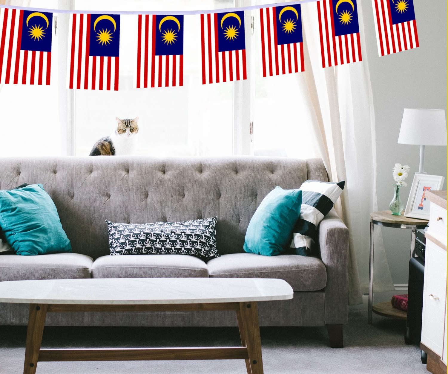 30 PCS Malaysia Flag, 33 FT Malaysian National Bunting,Decorgarden with Brass Gromment image number 2