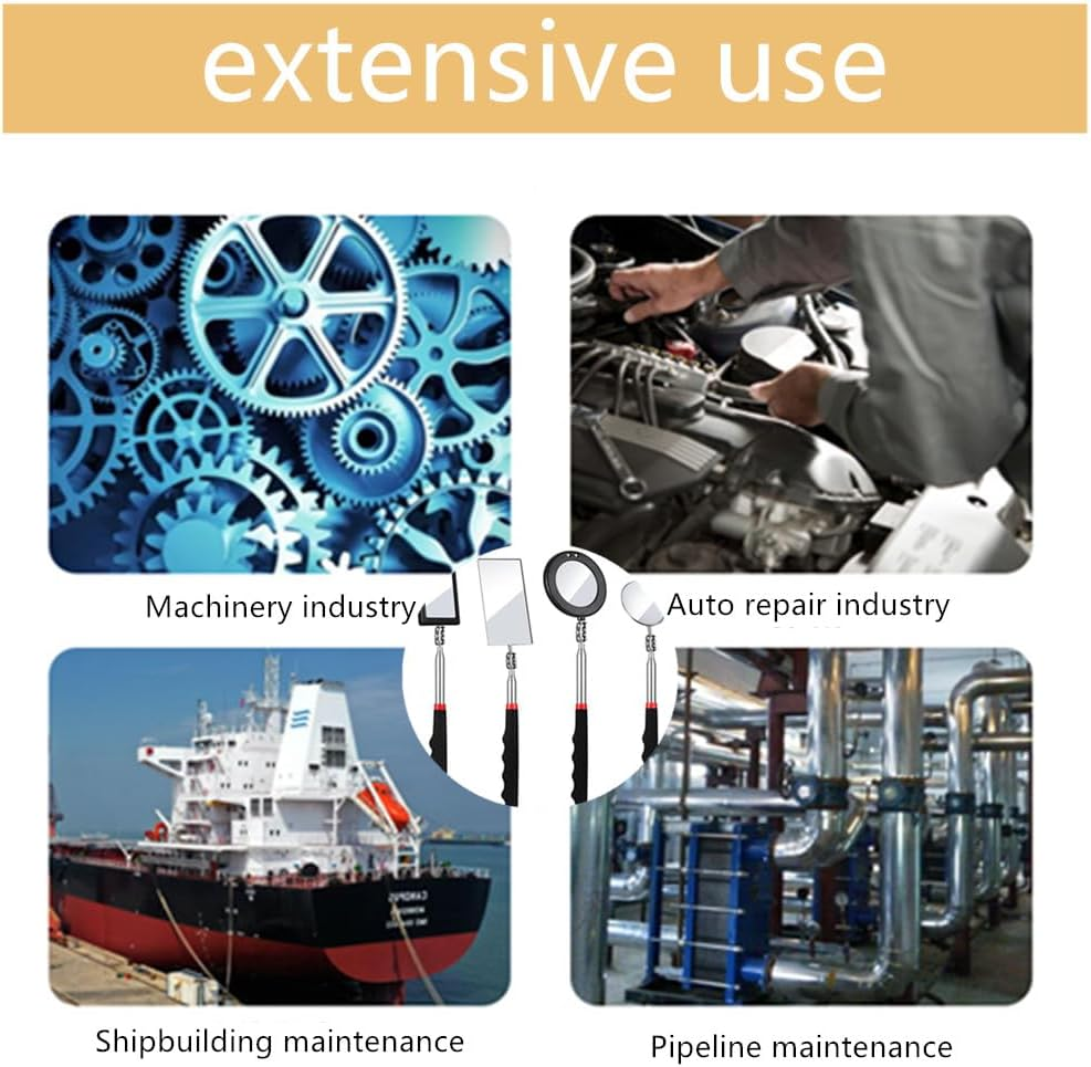 4 Pcs Retractable Mechanics Mirror Kit, LED Lighted Flexible Inspection Mirrors, Extendable Mirror Inspection Tool for Checking Vehicle Small Parts