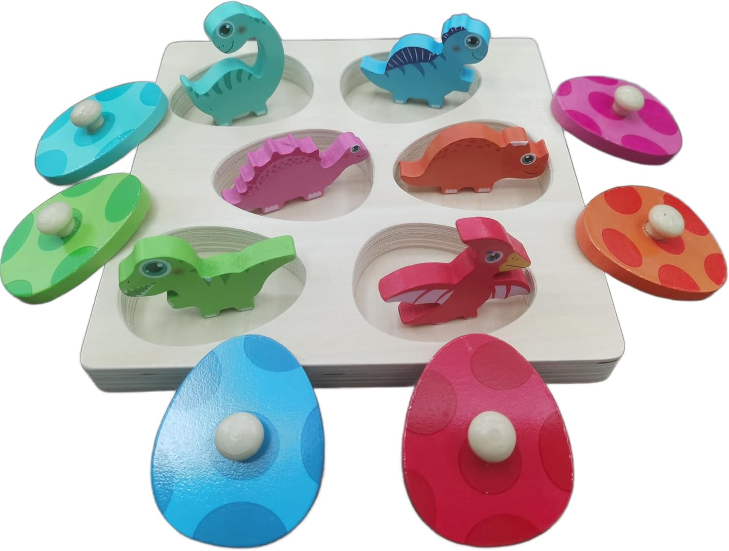 BEACENOV Toddler Montessori Wooden Dinosaur Toys & Puzzles for Baby Boys Girls 1 2 3 Years Old | Hide and Seek Dinosaur Game | Cute Puzzles for Kids | Color Matching Memory Educational Toys & Games. image number 5