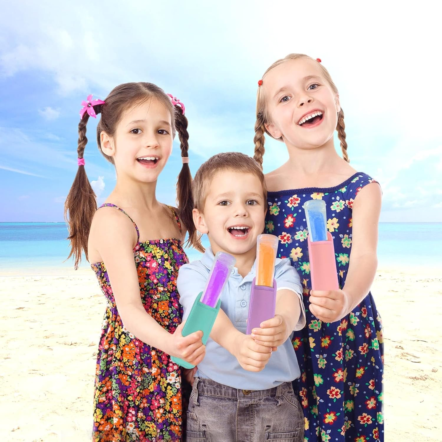 JANYUN 24 Pack Reusable Popsicle Bags Ice Pop Sleeves Antifreezing Sleeves (Multicolor) image number 5