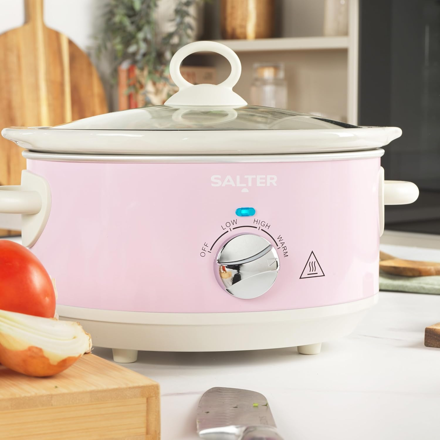 Salter Retro Pink 3.5L Slow Cooker - 3 Heat & Keep Warm Settings, Dishwasher Safe Ceramic Cooker, Tempered Glass Lid, Cold Touch Handles, Kitchen image number 5