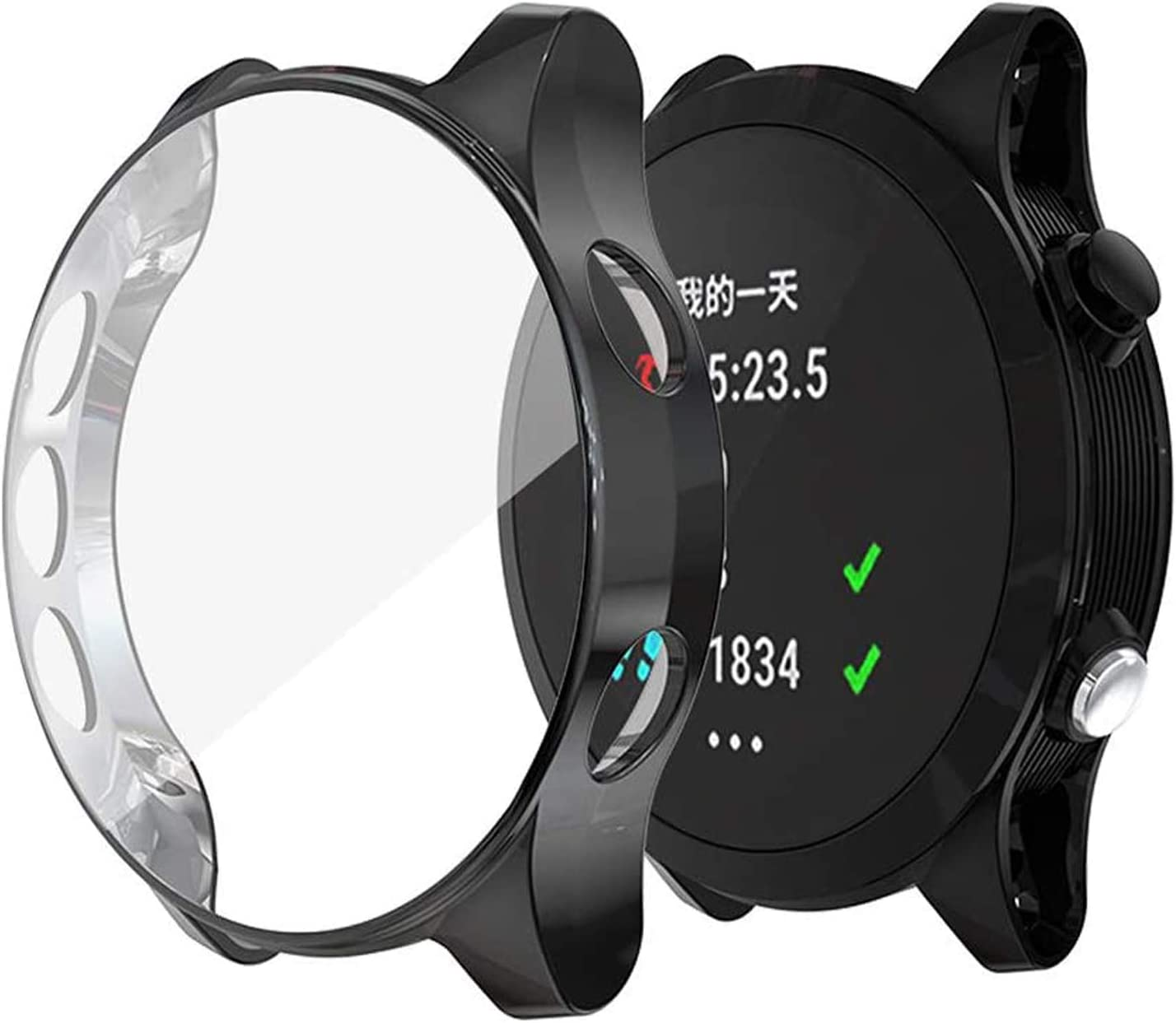 [2 Pack] for Garmin Forerunner 935/945 Screen Protector Case, Scratch-Resistant Lightweight Plated TPU Fullbody Protective Case for Forerunner 935/945 Smart Watch (Clear+Black) image number 2