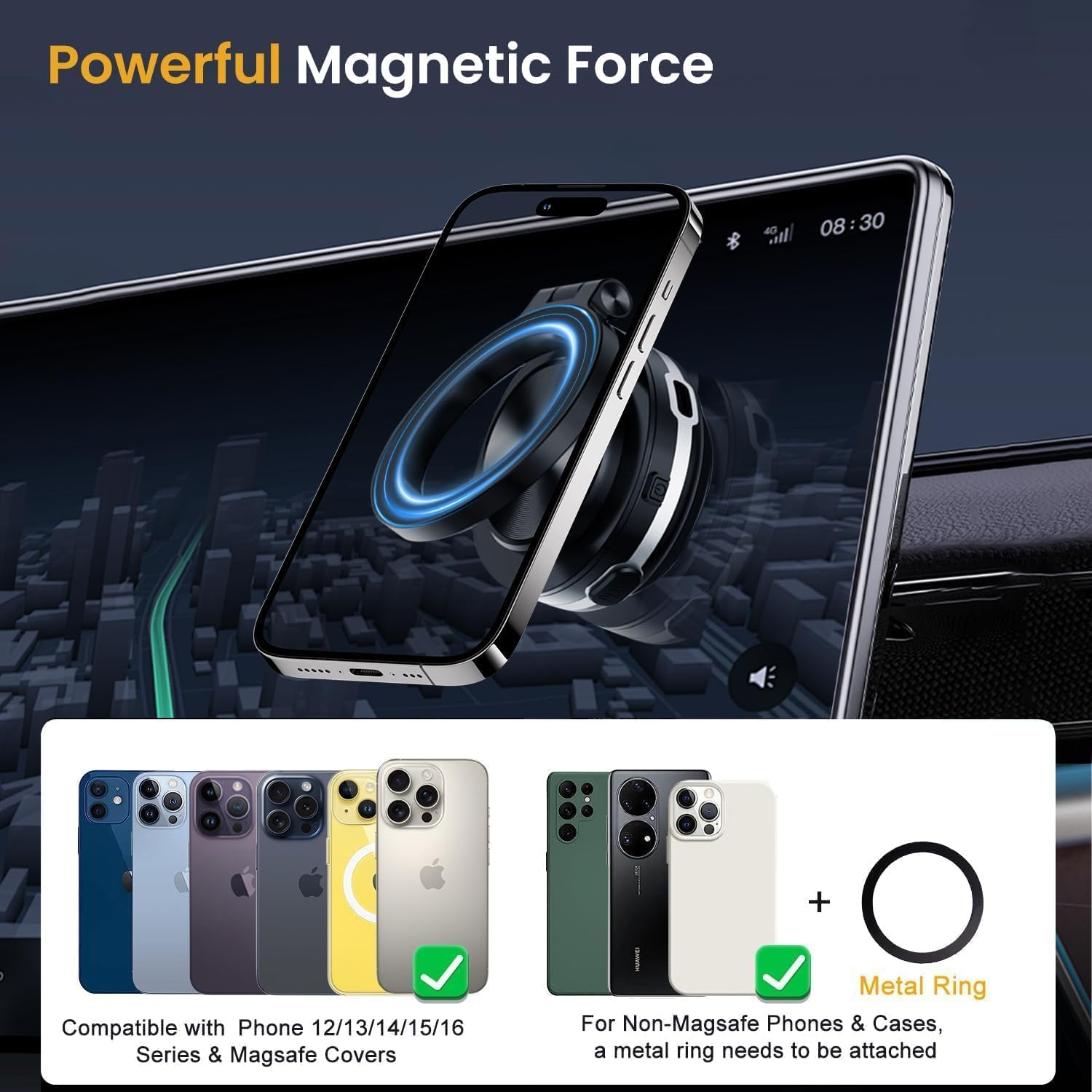 Necomi 360&deg; Stretchable Electric Vacuum Magnetic Suction Phone Mount, Hands Free Magnetic Car Phone Holder, Double-Sided Phone Holder Compatible with Car Dashboard Installation image number 1