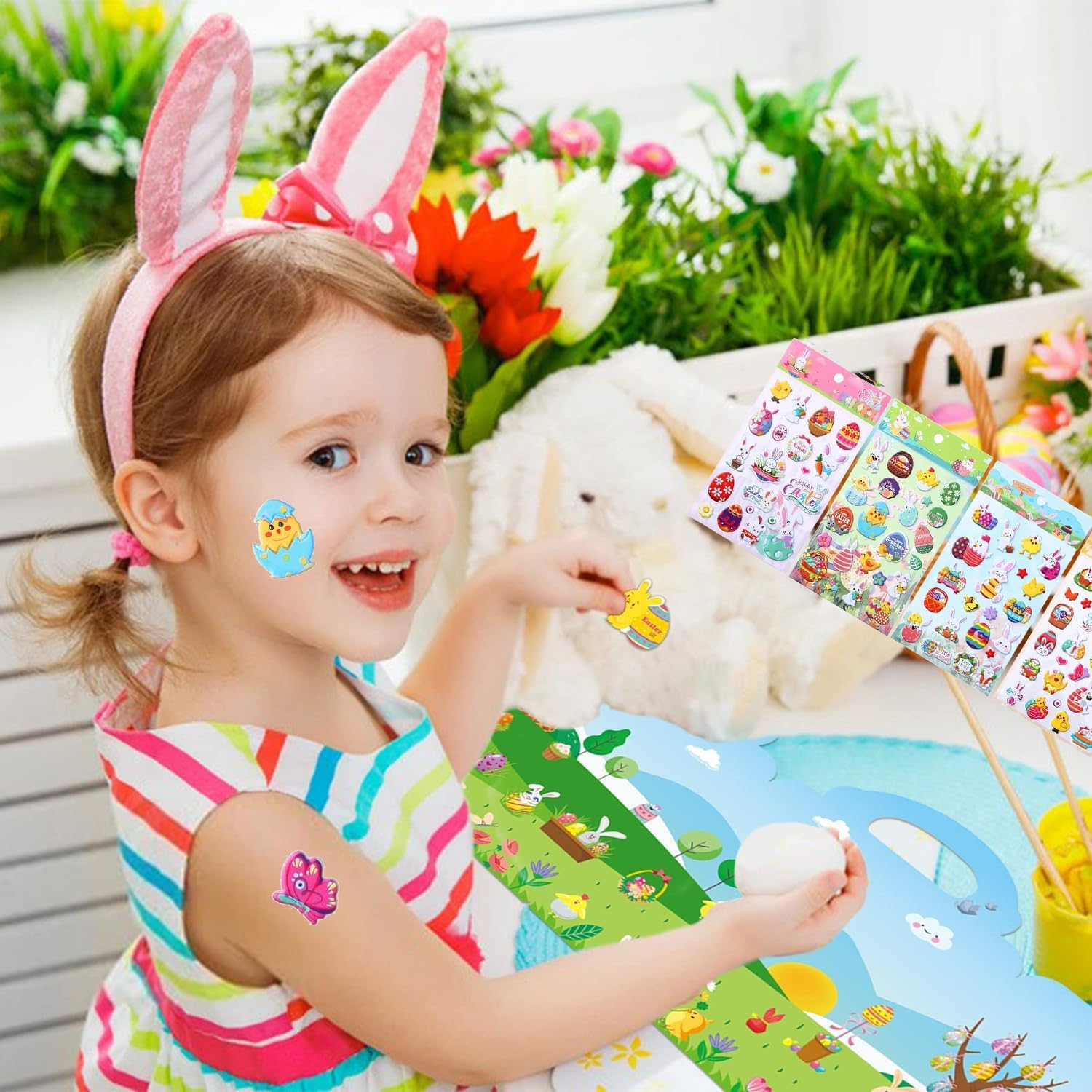 2 Pack Reusable Easter Puffy Sticker Book for Kids, Rabbit Egg Carrots Chicke,91 Foam Stickers for Easter Party Favors