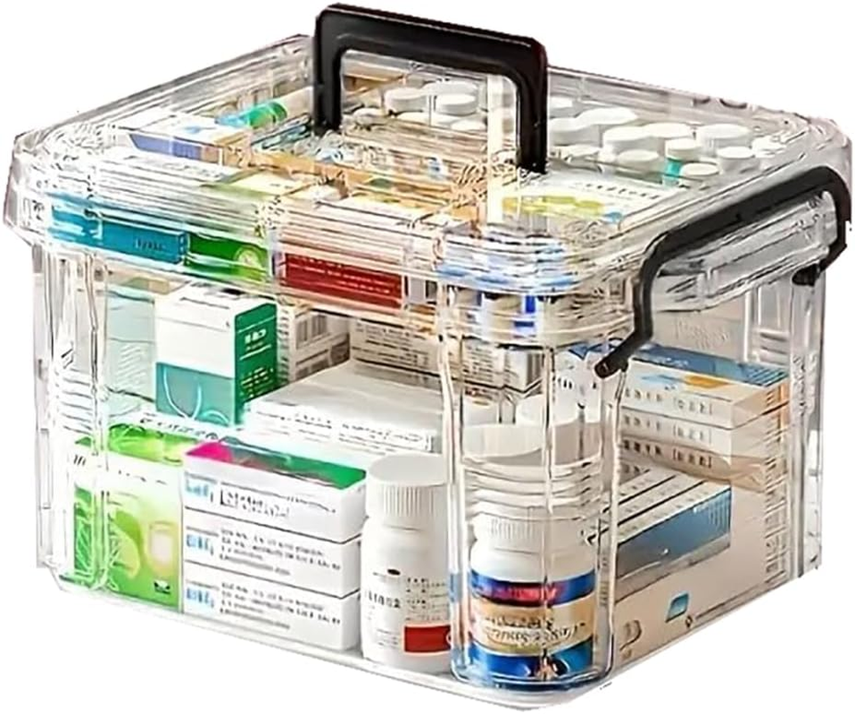TOMVAES Large Capacity Medical Box, Transparent Pharmacyl Case with Handle, Portable Medicine Chest-Sealed, Lockable for Home and Travel image number 2