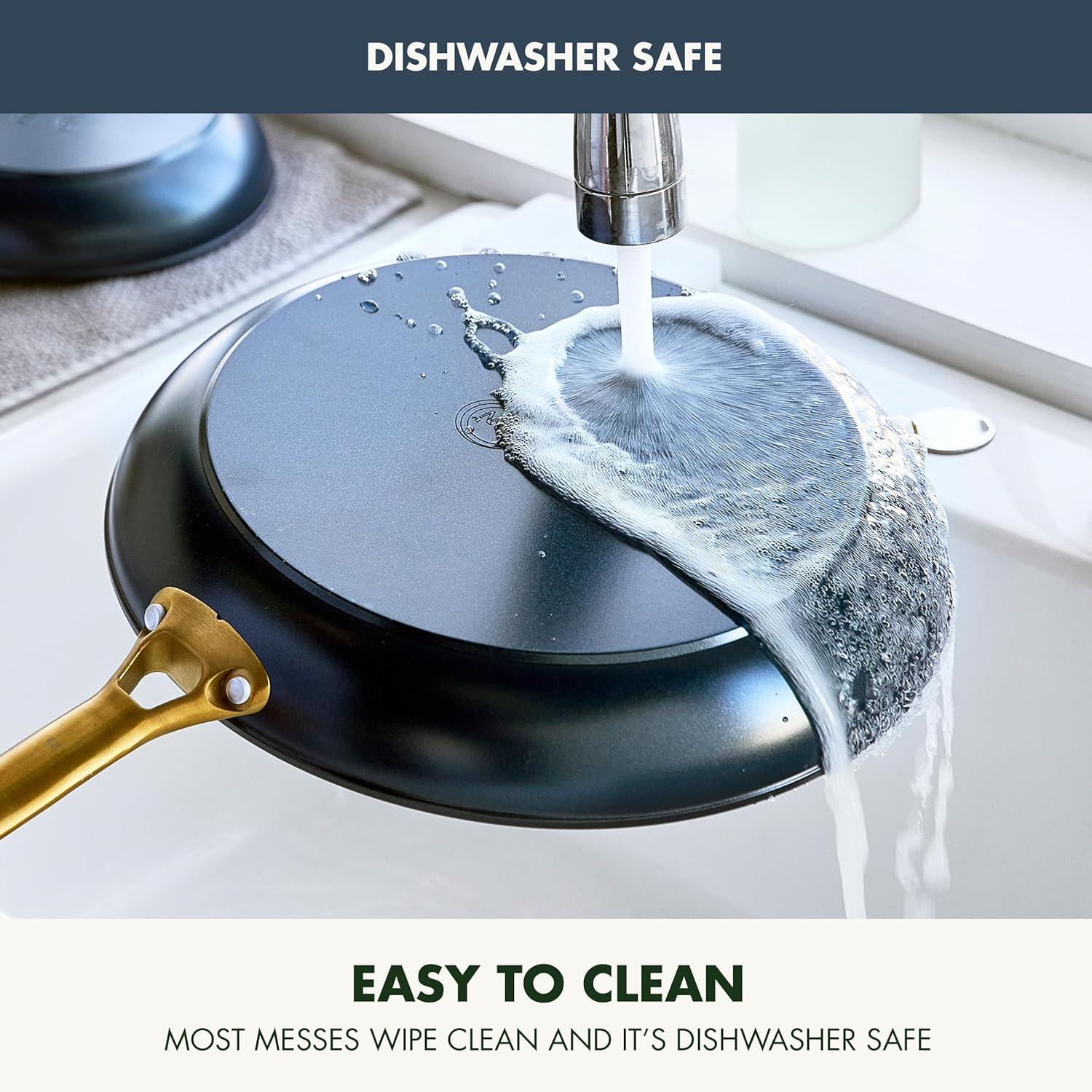 Greenpan Reserve Hard Anodized Healthy Ceramic Nonstick 8" 10" and 12" 3 Piece Frying Pan Skillet Set, Gold Handle, Induction, Pfas-Free, Dishwasher Safe, Oven Safe, Twilight Blue image number 6