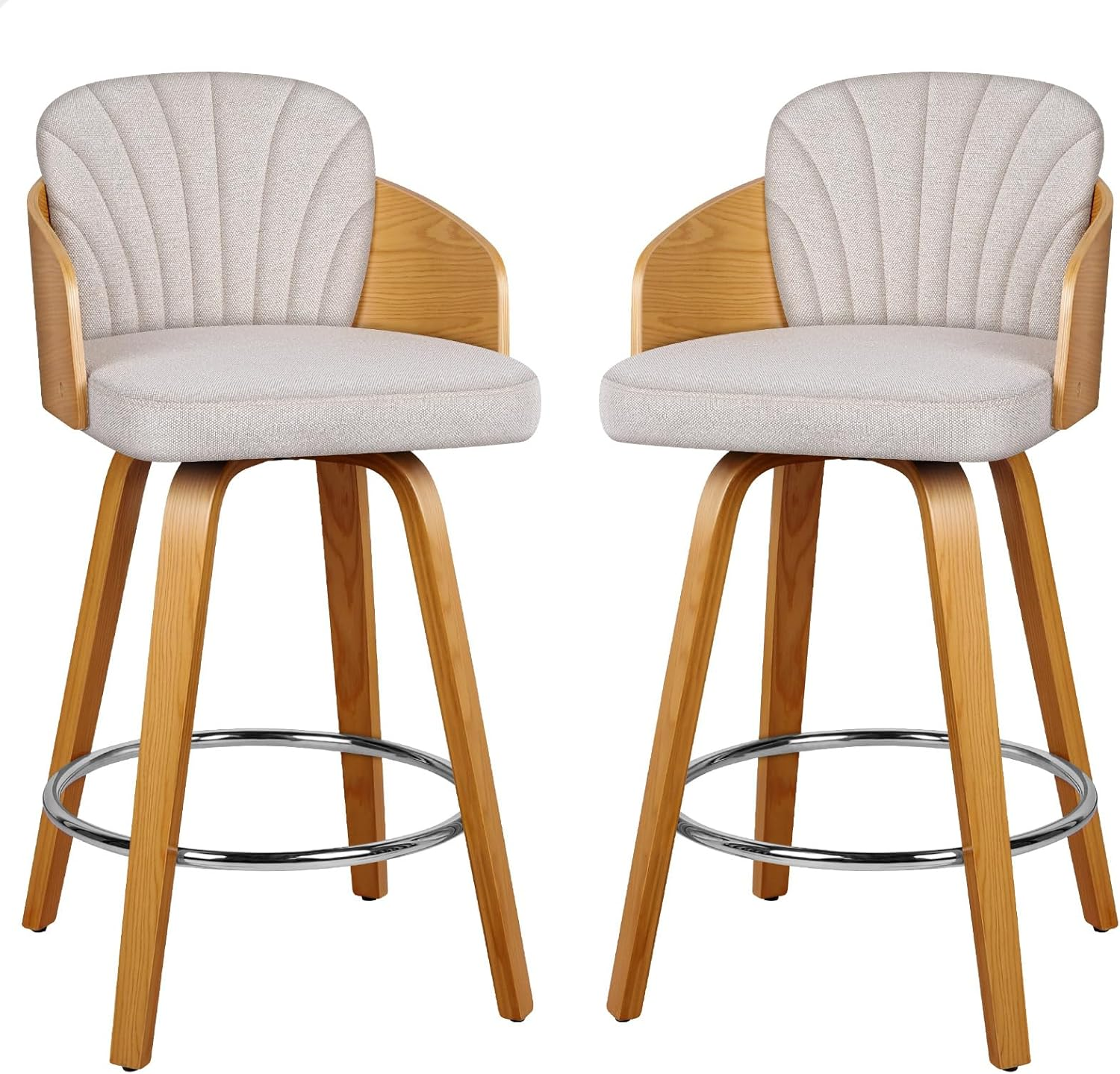 ALFORDSON 2X Bar Stools, Adjustable Kitchen Stools in 66Cm Seat Height, Swivel Fabric Home Bar Counter Barstools with Chrome Steel Footrest, Dining Chair with Anti-Slip Floor Protector, Alice Grey