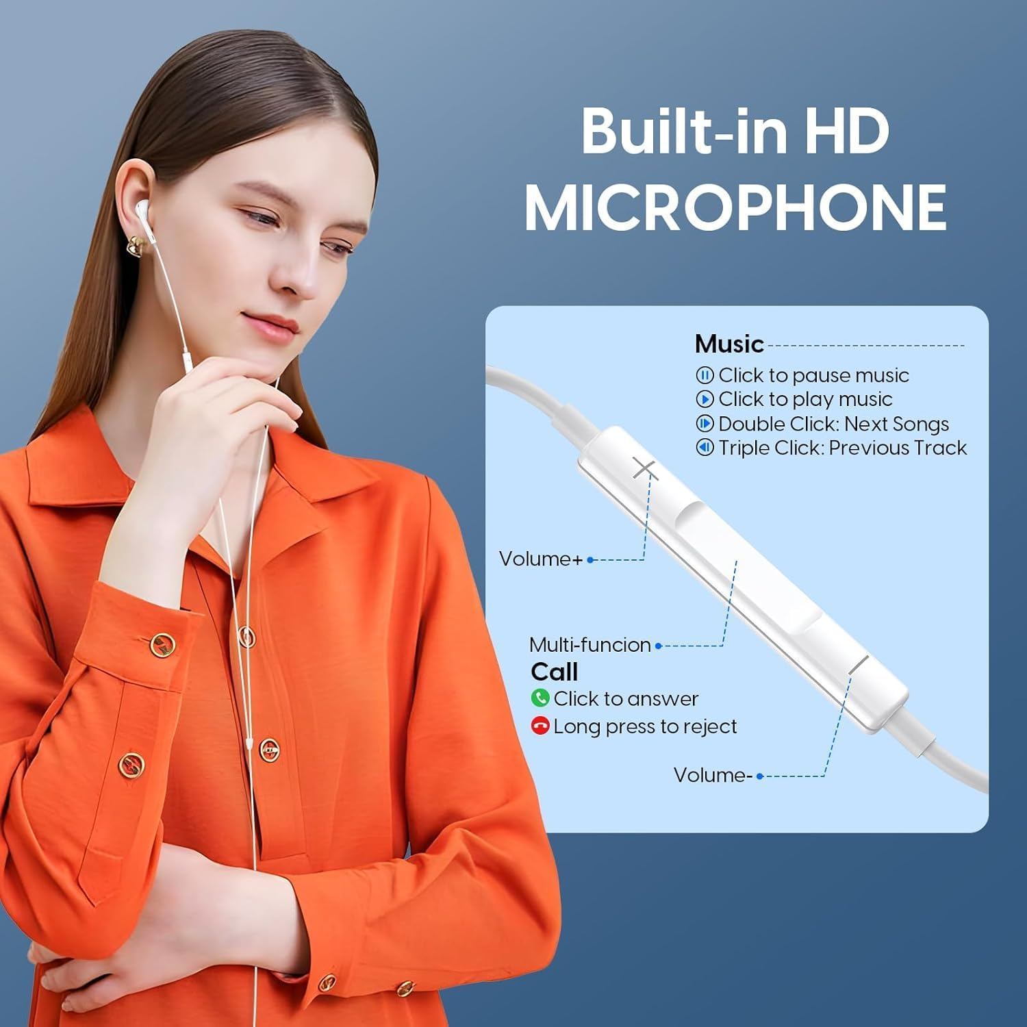 In-Ear Headphones for Iphone 【Apple Mfi Certified】 Noise Cancelling Headphones with Microphone + Volume Control, Compatible with Iphone 14/13/12/11/SE/XS/XR/8/7 image number 1