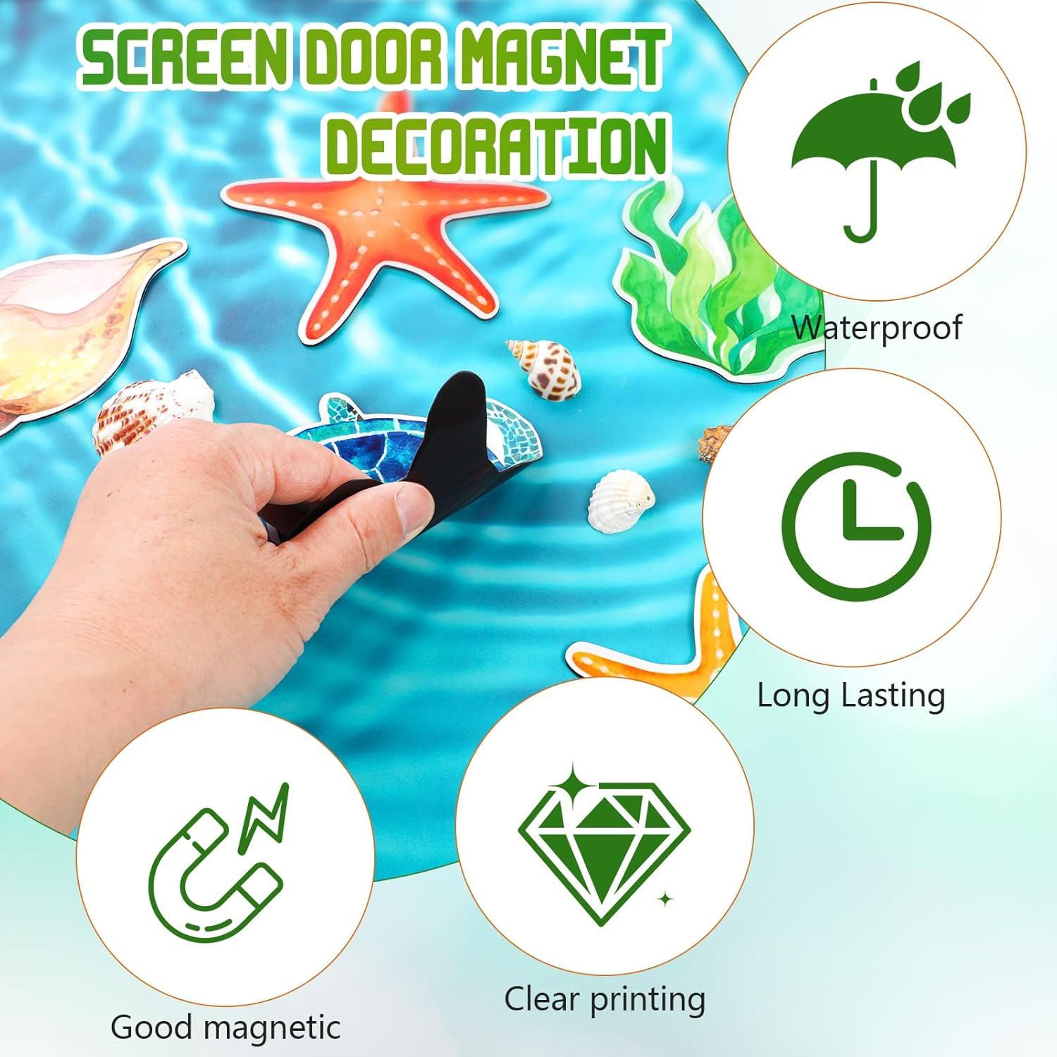 JSRQT 12Pcs Ocean Theme Magnet Screen Door Decorative, Sea Turtle Starfish Double Sided Magnetic Flexible Screen Door Protector, Screen Door Magnet Sticker Decals Protect for Door Window Kid Pet Bird image number 5