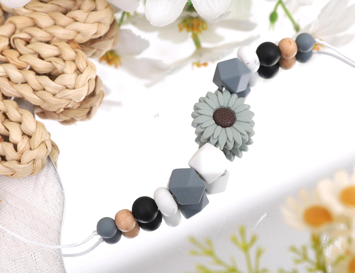 TERJIO Silicone Breastfeeding Necklace - Silicone Jewelry for New Mothers, Emotional Calming Nursing Newborn Sensory Fidget Necklace, Bohemian Daisy Decoration., 12.2In*3.9 In, Silicone, No Gemstone image number 3