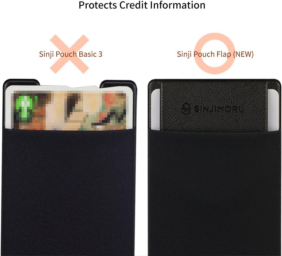 Sinjimoru Secure Card Holder for Back of Phone, Stretchy Fabric Cell Phone Wallet Stick on Credit Card Case for Iphone & Android. Sinji Pouch Flap Black - Grey image number 4