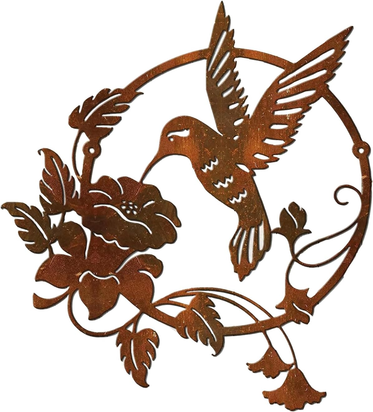 Round Metal Bird Wall Art Decor - Hummingbird Wall Art Silhouette for Your Patio, Garden, and Fence Art Decor, Bird Wall Silhouette Indoor and Outdoor Hanging (Brown)