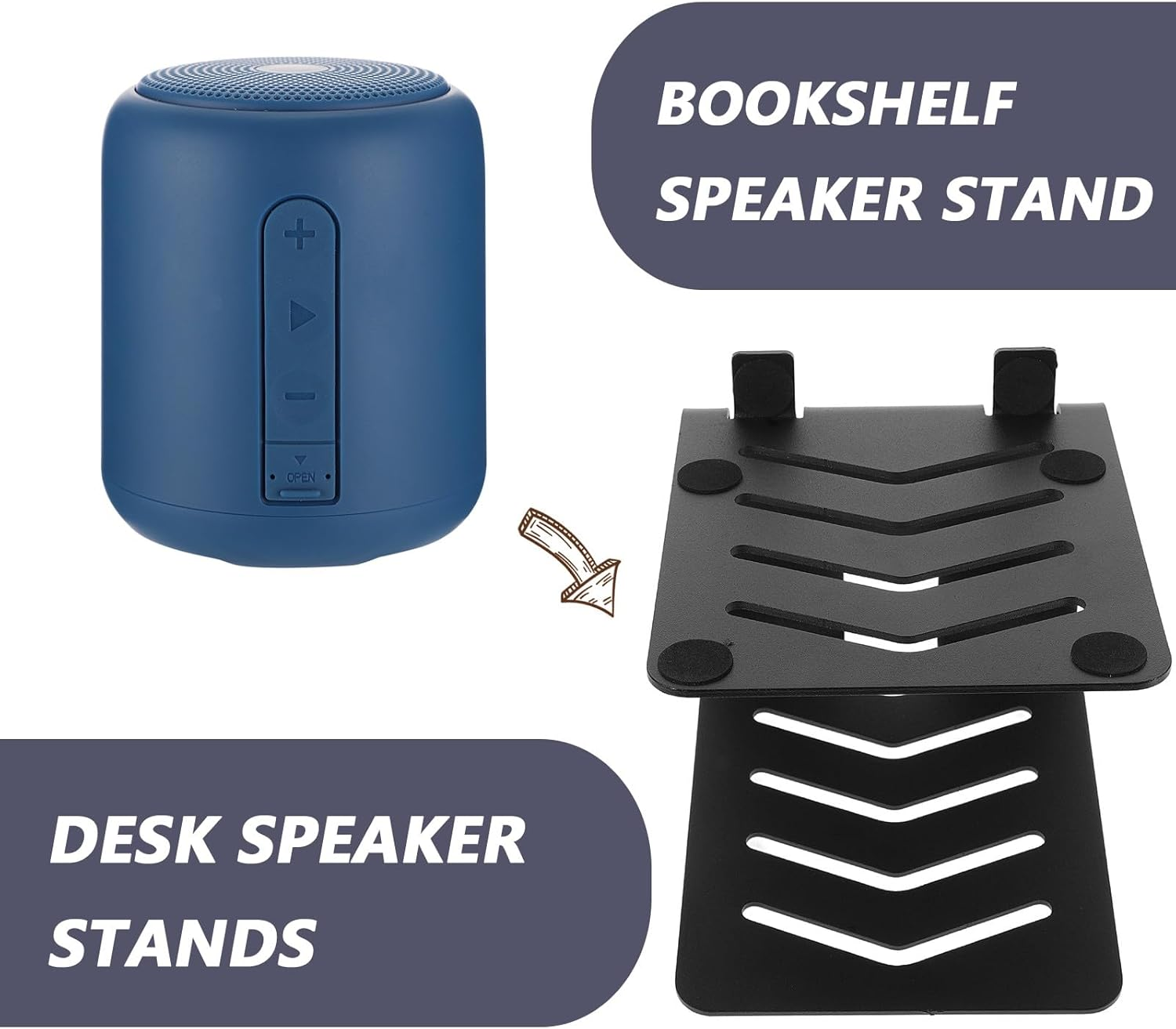 Uonlytech Metal Desktop Speaker Stand Riser Audio Amplifier Monitor Desk Stand Heightening Rack for Computer Gaming with Speaker Storage, Black, Small Size for Home Office Use image number 5