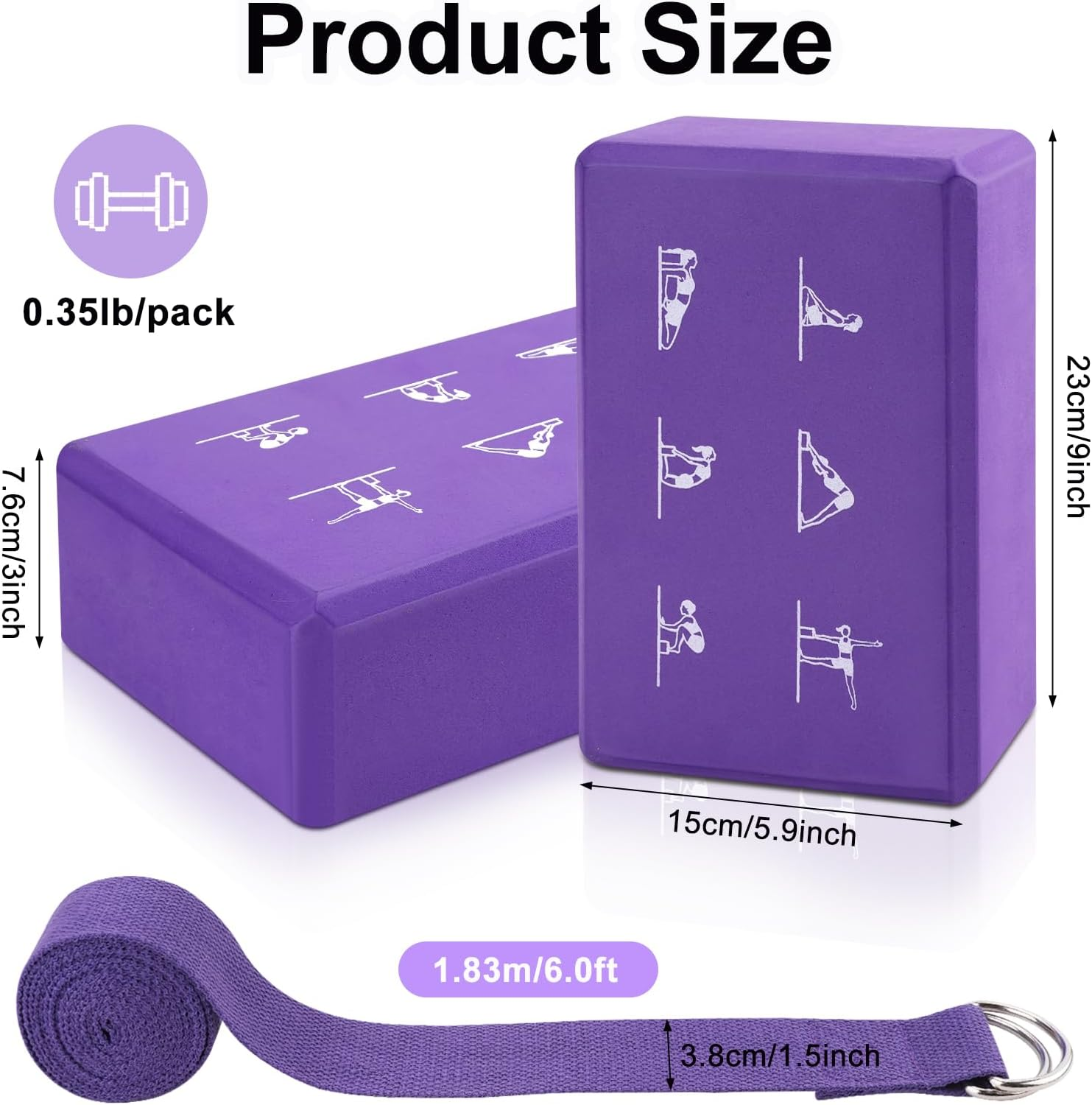 2 Yoga Block and Yoga Strap Set, FHDUSRYO High Density EVA Foam Blocks, Non-Slip Yoga Bricks with 6Ft Strap, Supportive Latex-Free Yoga Block Kit to Improve Balance and Flexibility image number 5