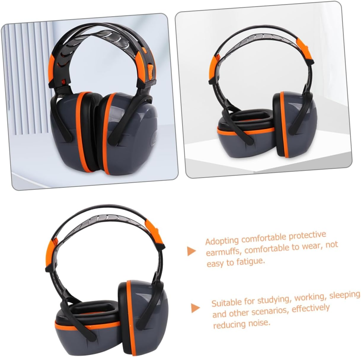 SEWACC Noise Reduction Headset over Ear Earmuffs Noise Cancelling Professional Hearing Protection for Sleep Study Work Comfortable Orange Gray Cushion image number 4