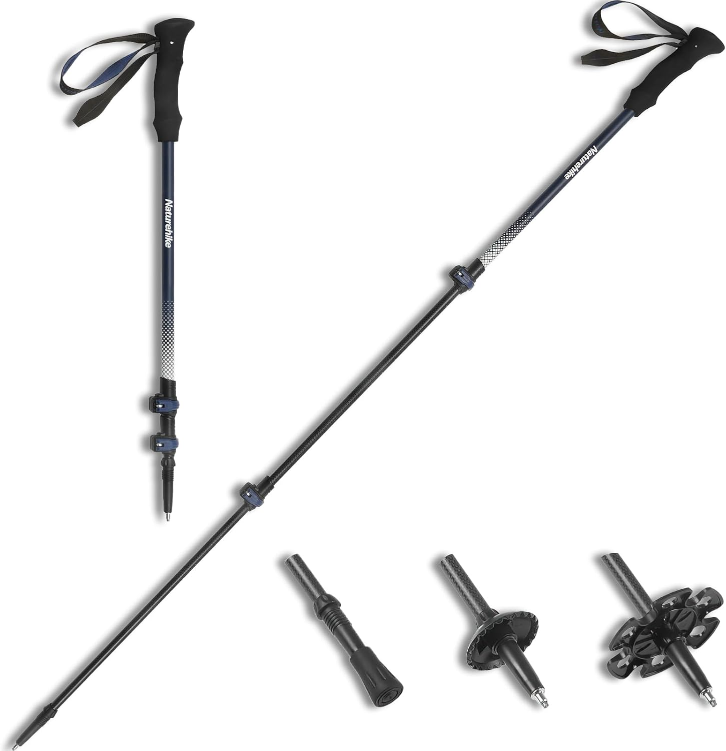 Naturehike 3K Carbon Fiber Trekking Poles-Collapsible and Telescopic 3 Section Ultralight Hiking Poles for Women Men Walking Poles Travel Backpacking Camping