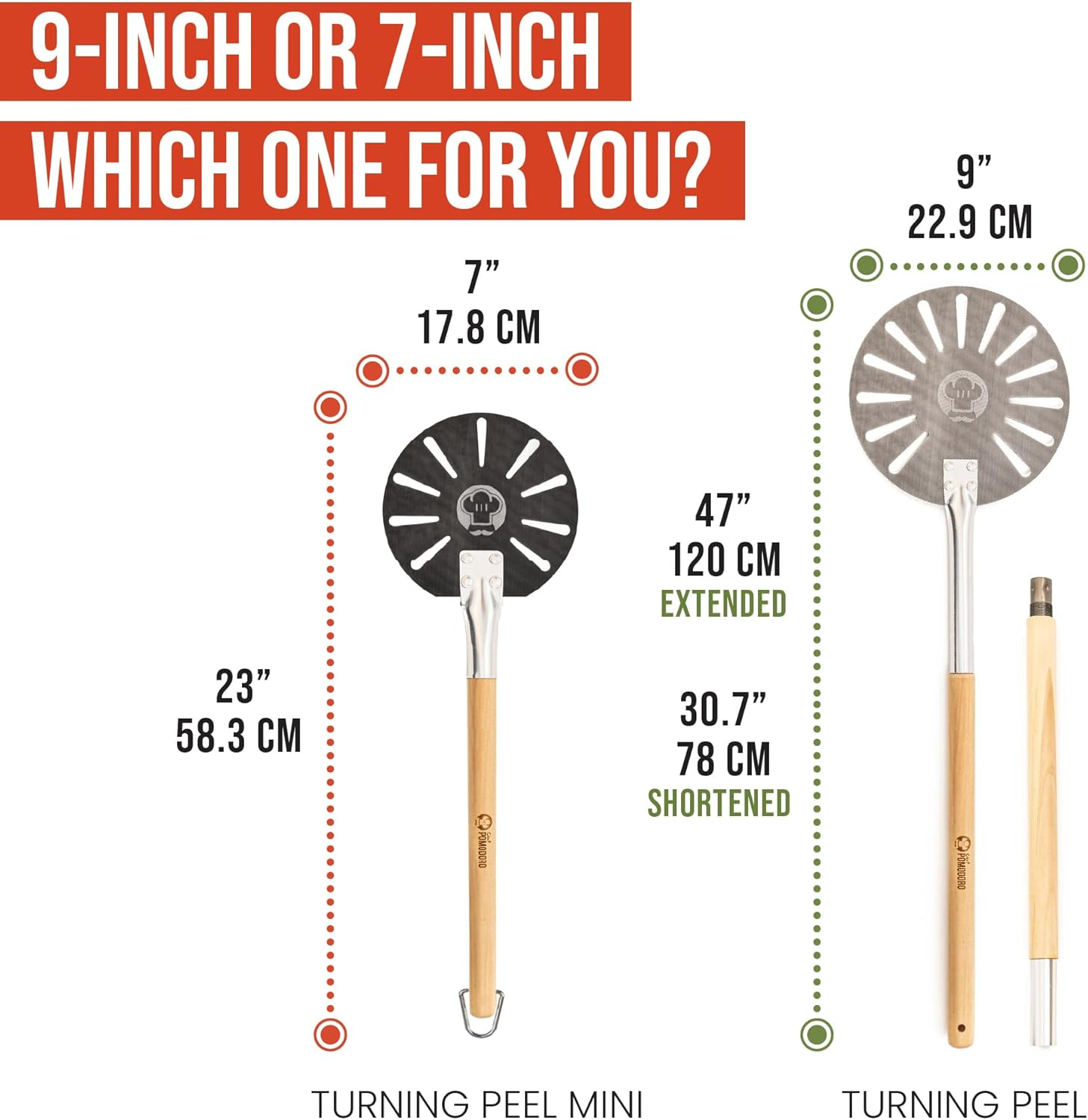 Chef Pomodoro Aluminium Pizza Peel with Wood Handle - Easy Storage, Perforated Turner for Baking Homemade Pizza Bread, 7-Inch image number 3