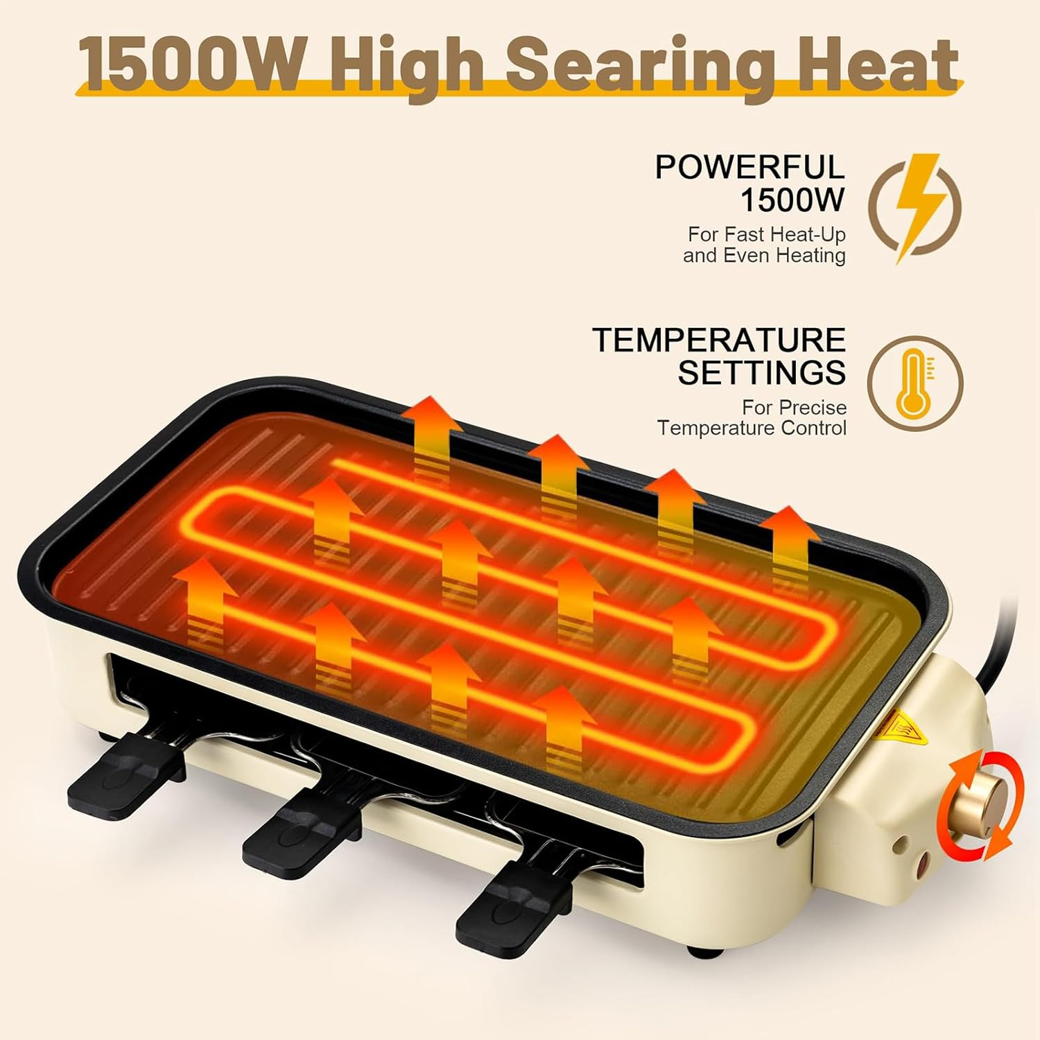 Electric Smokeless Indoor Grill, Non-Stick Cooking Removable Plate, Portable Korean BBQ Grill with Removable Temperature Control, Dishwasher Safe, 1500W image number 4