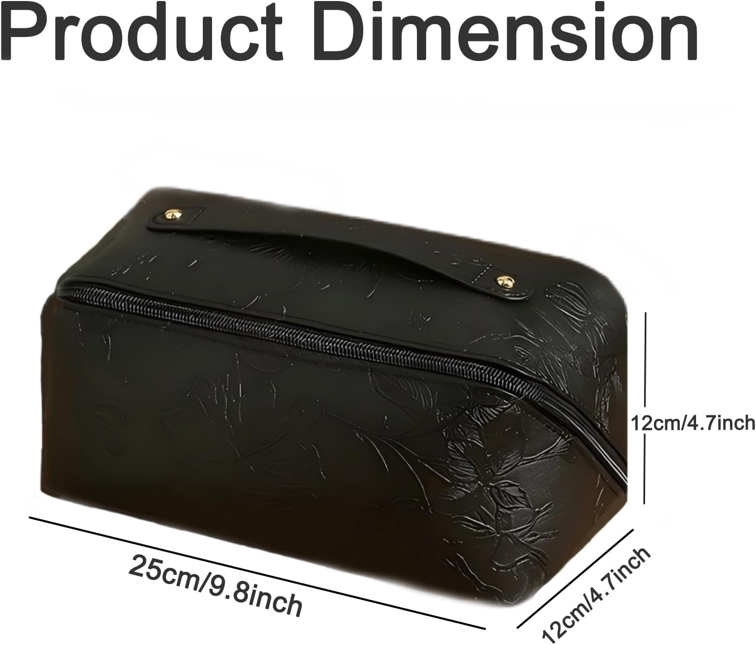 Travel Makeup Bags Cosmetic Organizer Bag,Large Capacity PU Leather Toiletry Bag for Women - Wide Open Portable Pouch with Divider & Handle (Black) - Black image number 2