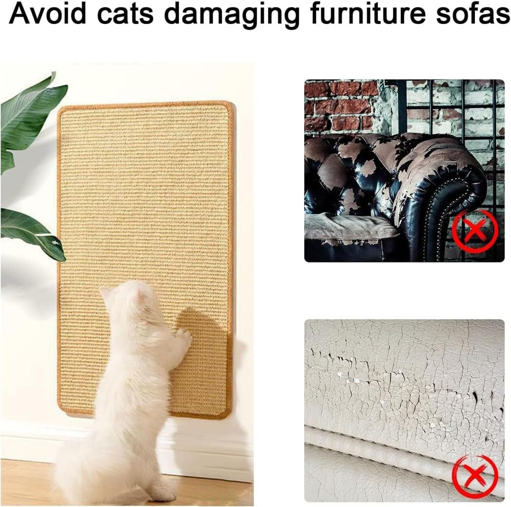 Cat Scratcher Mat 40X60Cm Natural Sisal Cat Scratching Pad for Indoor Cats Wall Mounted & Floor Cat Scratching Pad Anti-Slip Protect Sofa Couch for Cats Grinding Claws Nail with 10 Pins image number 4