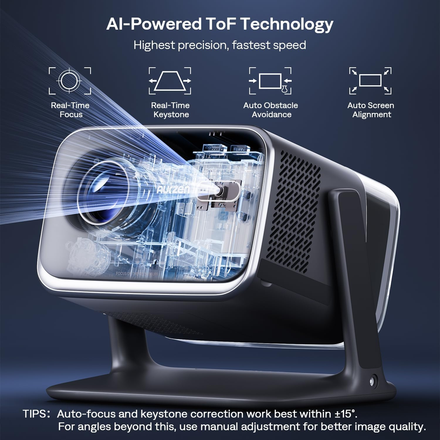 Boom Mini Google TV 4K Supported Smart Projector with Wifi and Bluetooth, Outdoor & Home Movie Projector with 20W Speakers Doiby Audio, Real-Time Focus & Keystone, 500 ANSI Lumens, Black image number 2