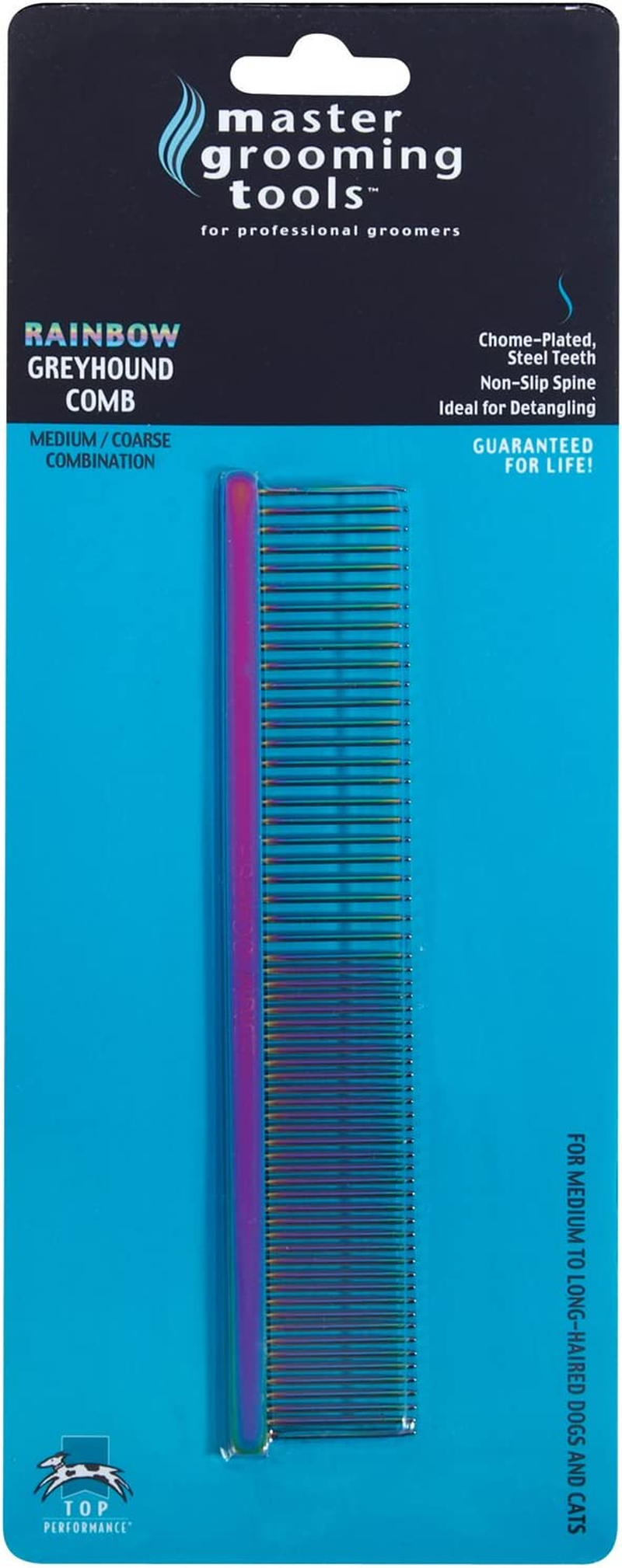 MASTER GROOMING TP5208 14 Tools Rainbow Greyhound Combs &mdash; European-Style Combs for Grooming Dogs - Medium/Coarse, 7&frac12;", Purple image number 1