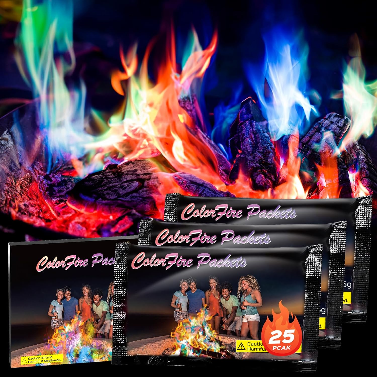 12 Pack Colorful Flames Color Fire Packets Fire Pit for Campfire,Fire Color Packets Camping Accessories for Kids & Adults,Outdoor Fire Changing Cosmic Flame Powder. (12 Packets)