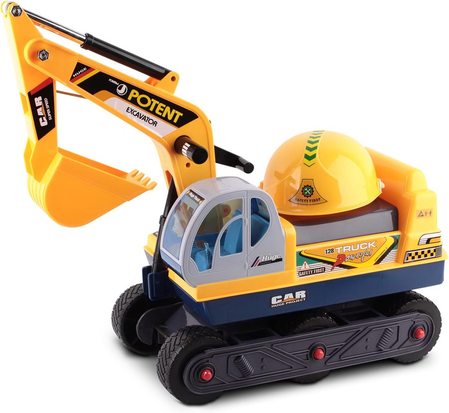 Keezi Kids Ride on Car, 30Kg Capacity Bulldozer Bumper Cars Tractor Digger Excavator Toy Sandpit Toys Kid Pretend Play Outdoor Beach Backyard Baby Plays, with Safety Helmet Anti-Slip Tyres Yellow image number 5