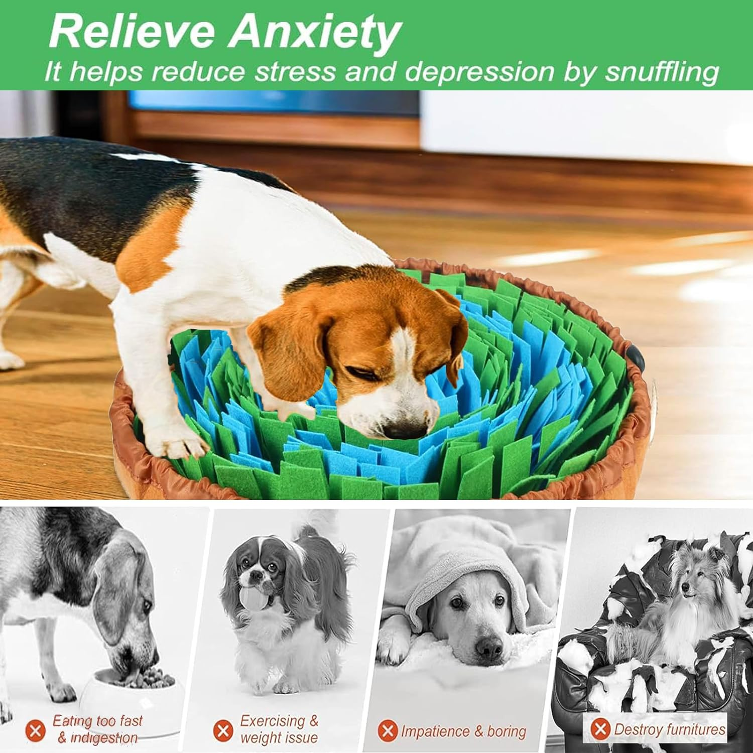 Snuffle Mat for Dogs,Interactive Dog Puzzle Toys for Boredom,Adjustable Dog Feeding Mat for Smell Training,Slow Eating and Stress Release,Encourages Natural Foraging Skills for Large to Small Dog,Cat image number 1