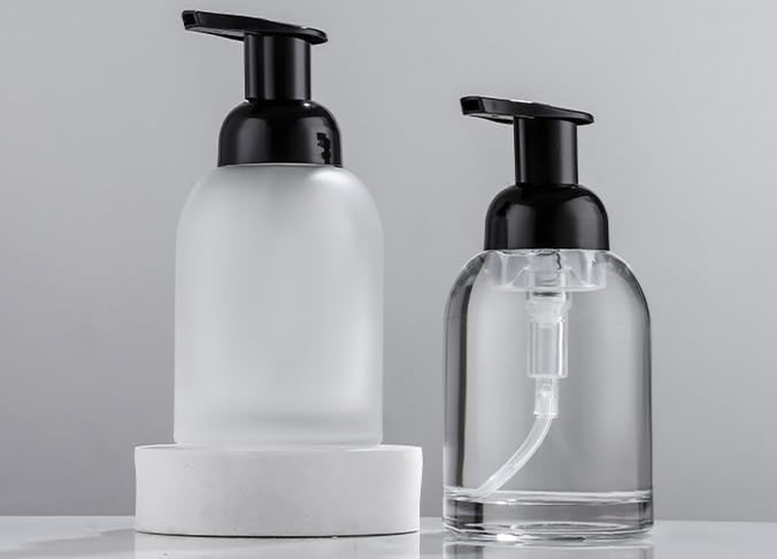 2 Pack Thick Clear Frosted Soap Dispenser with Foaming Pump, 250Ml Clear round Bottles Dispenser with Foaming Pump image number 4