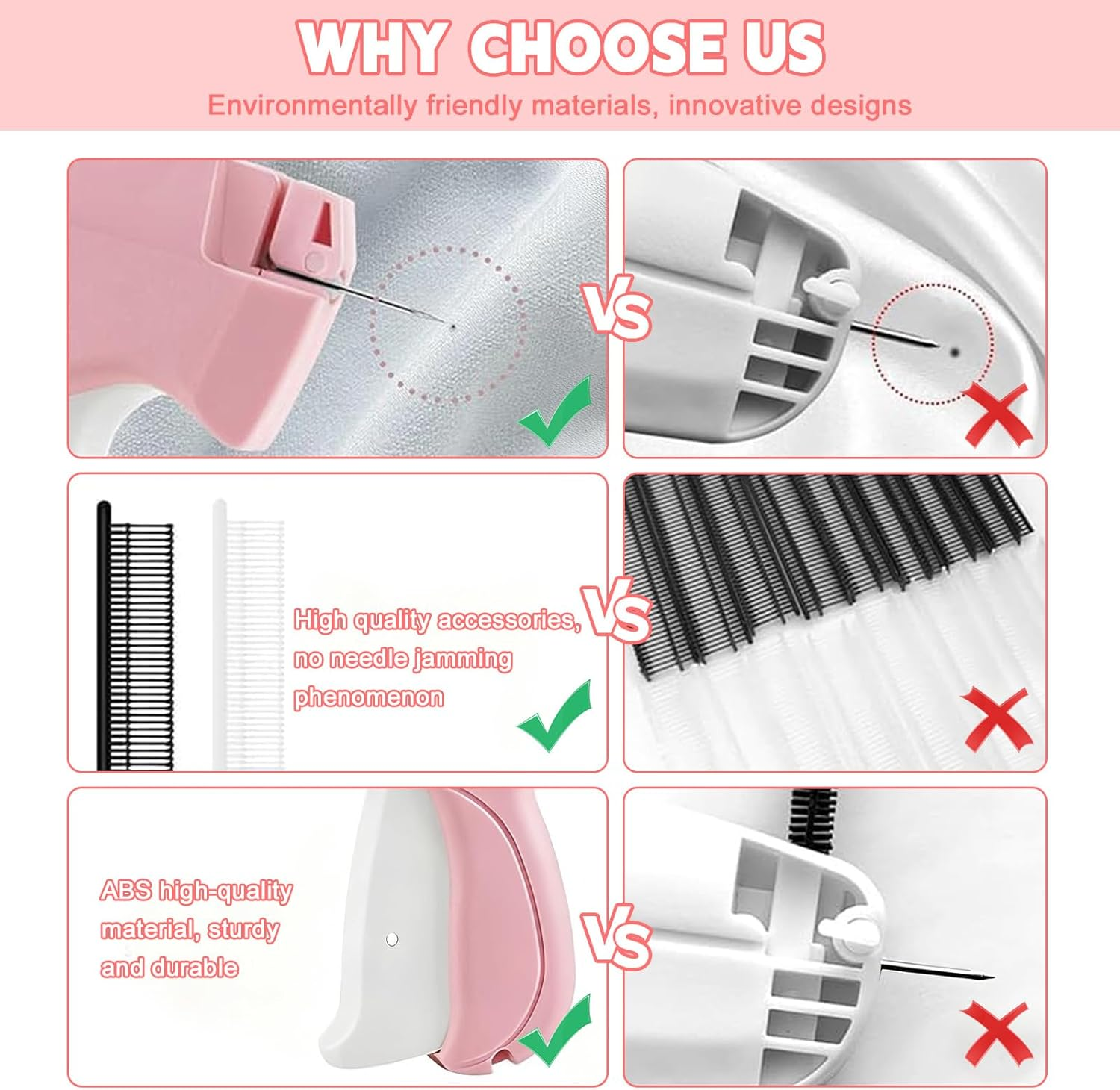 Pearyaest Handheld Stitch Gun for Clothes,Quick Clothing Fixer with 5 Needles,Mini Tagging Gun for Sewing,Hemming,Quilting1000 Black Fasteners & 1000 White Fasteners,Mini Sewing Kit Micro(Pink) image number 2