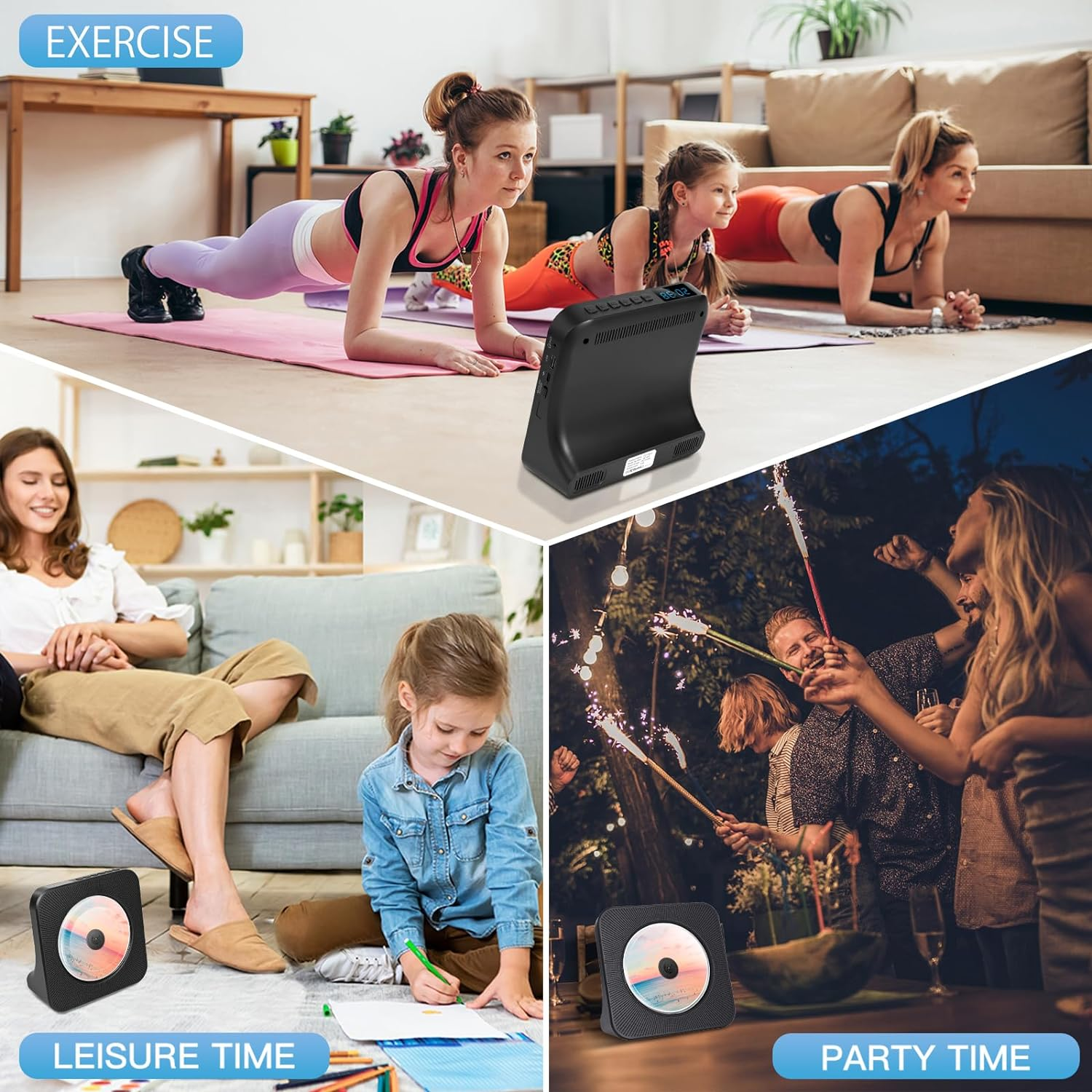 CD Player Portable with Bluetooth, FM Radio CD Players with Hifi Speakers, USB/AUX Ports, Desktop CD Music Player for Home, Black CD Player from SHIWAKOTO image number 6