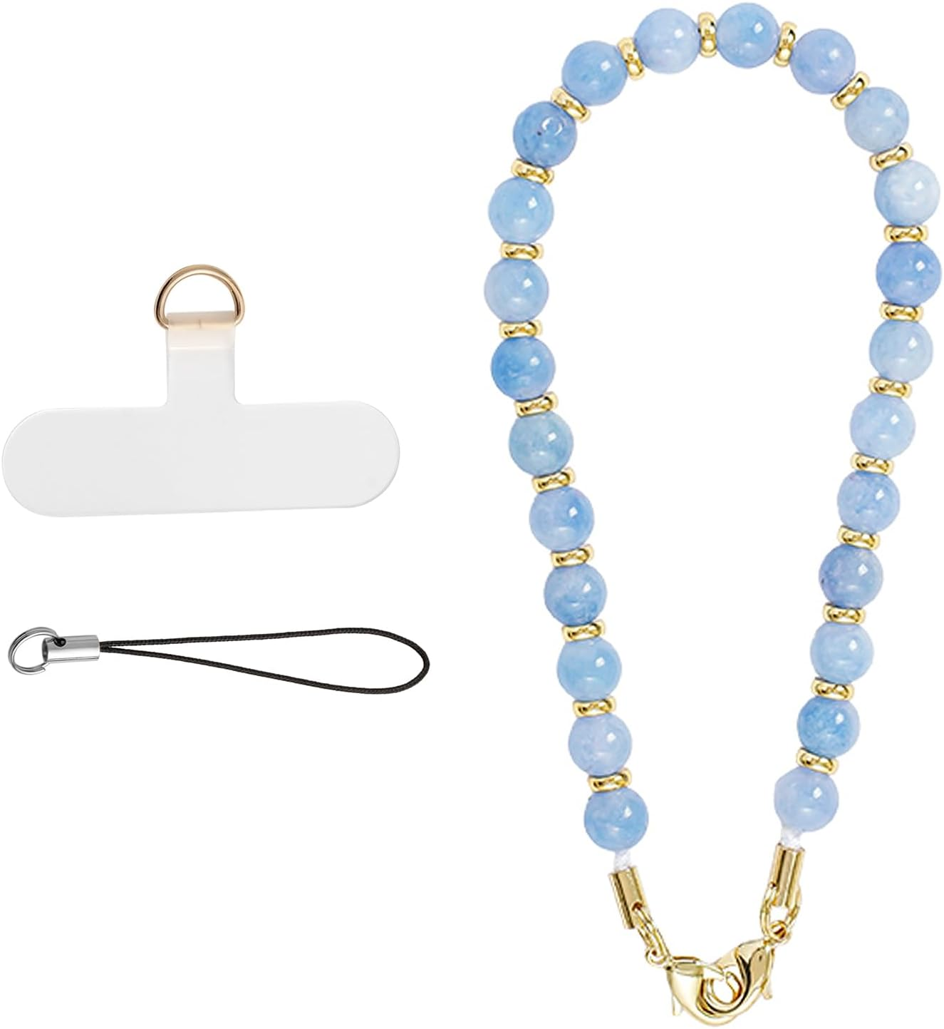 Universal Phone Chain Cell Phone Charm Hand Wrist Strap Lanyard Beaded Phone Chain for Women Girls White