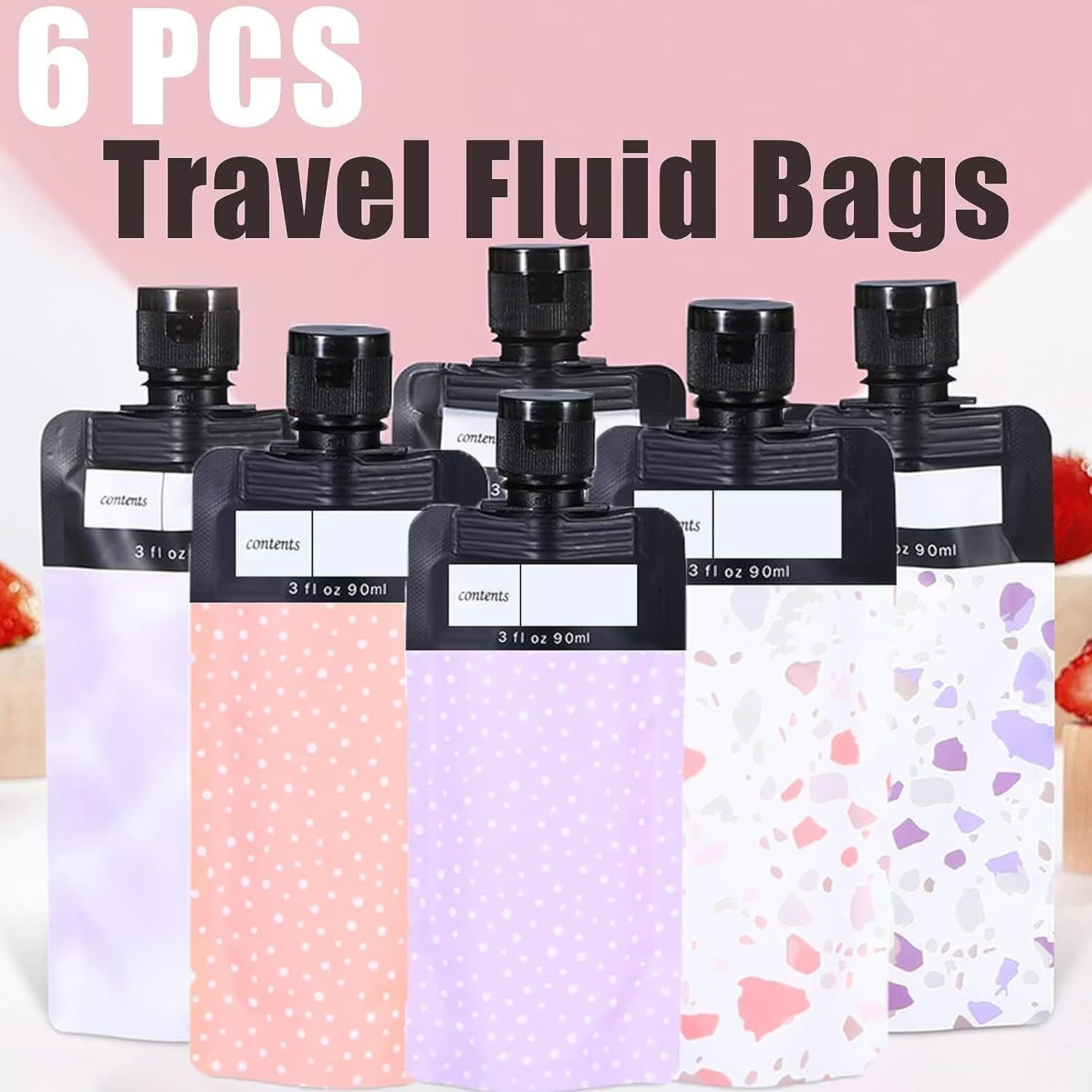 Leak Proof Refillable Compression Bag,6Pcs Leak Proof Refillable Squeeze Pouches Travel Pouches,Refillable Travel Pouches Proof Refillable Squeeze Pouches Portable Travel Fluid Makeup Packing Bag,90Ml image number 2