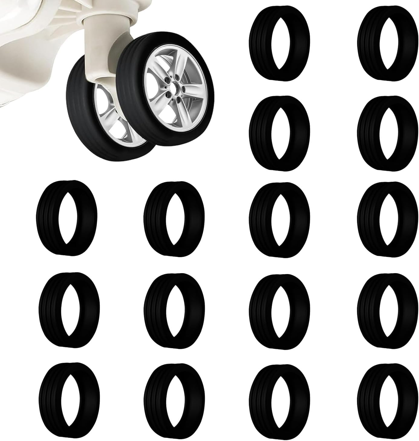 KASESSS 16 Pcs Suitcase Wheel Covers, Silicone Luggage Wheel Protector, Portable Luggage Wheel Covers Reduce Noise Luggage Compartment Wheel Protection Cover Water-Resistant Luggage Wheel Cover, image number 2