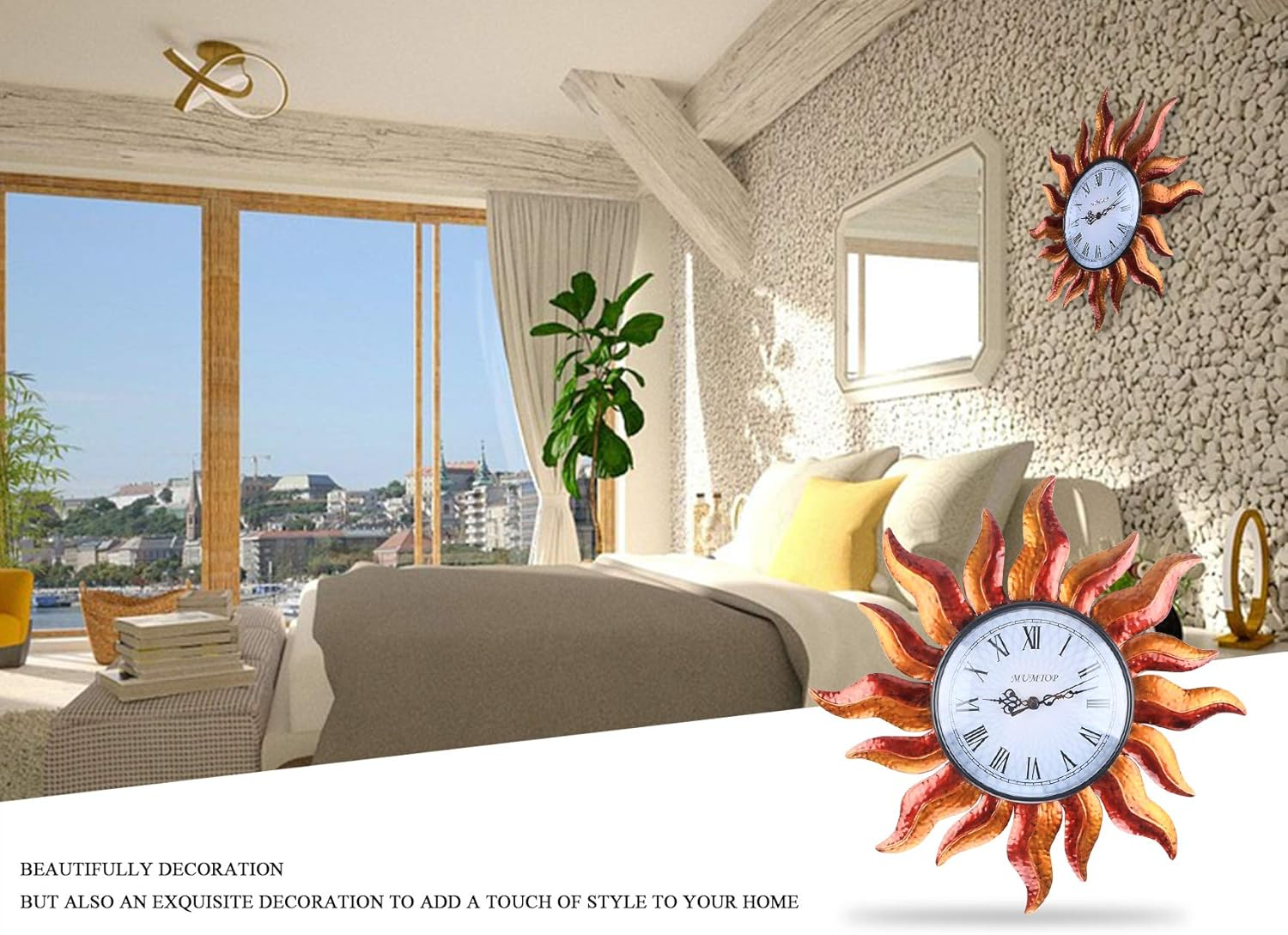 MUMTOP Indoor Outdoor Wall Clock Outdoor Clock Wall-Mounted Clock Exquisite Decoration (Sun) image number 1