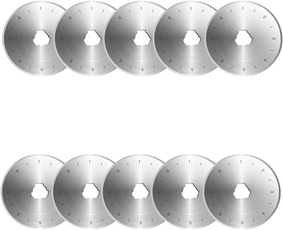 LYSAIMG 10 Pcs Rotary Cutter Blades,45Mm Replacement Blades with Scale,Sharp and Durable, Suitable for Olfa,Truecut & Martelli,For Fabric,Leather, Sewing,Quilting