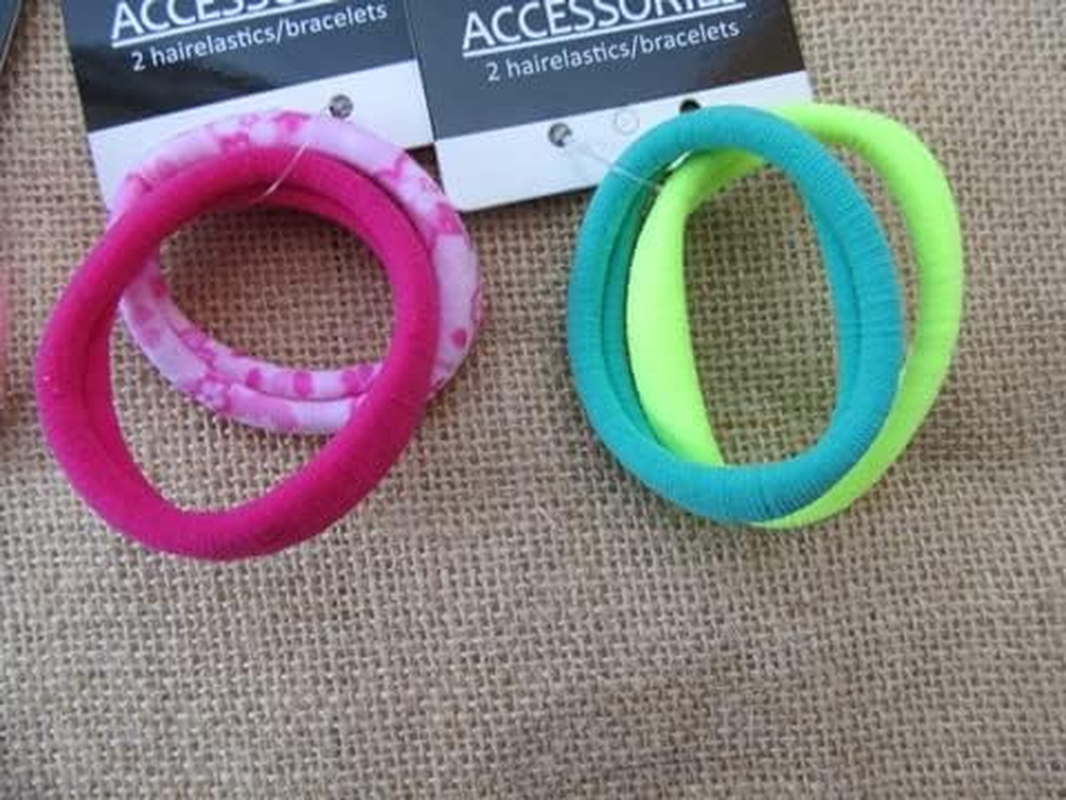 12Sheets X 2Pcs Hair Elastics Ponios Bobbles Hair Bands Mixed