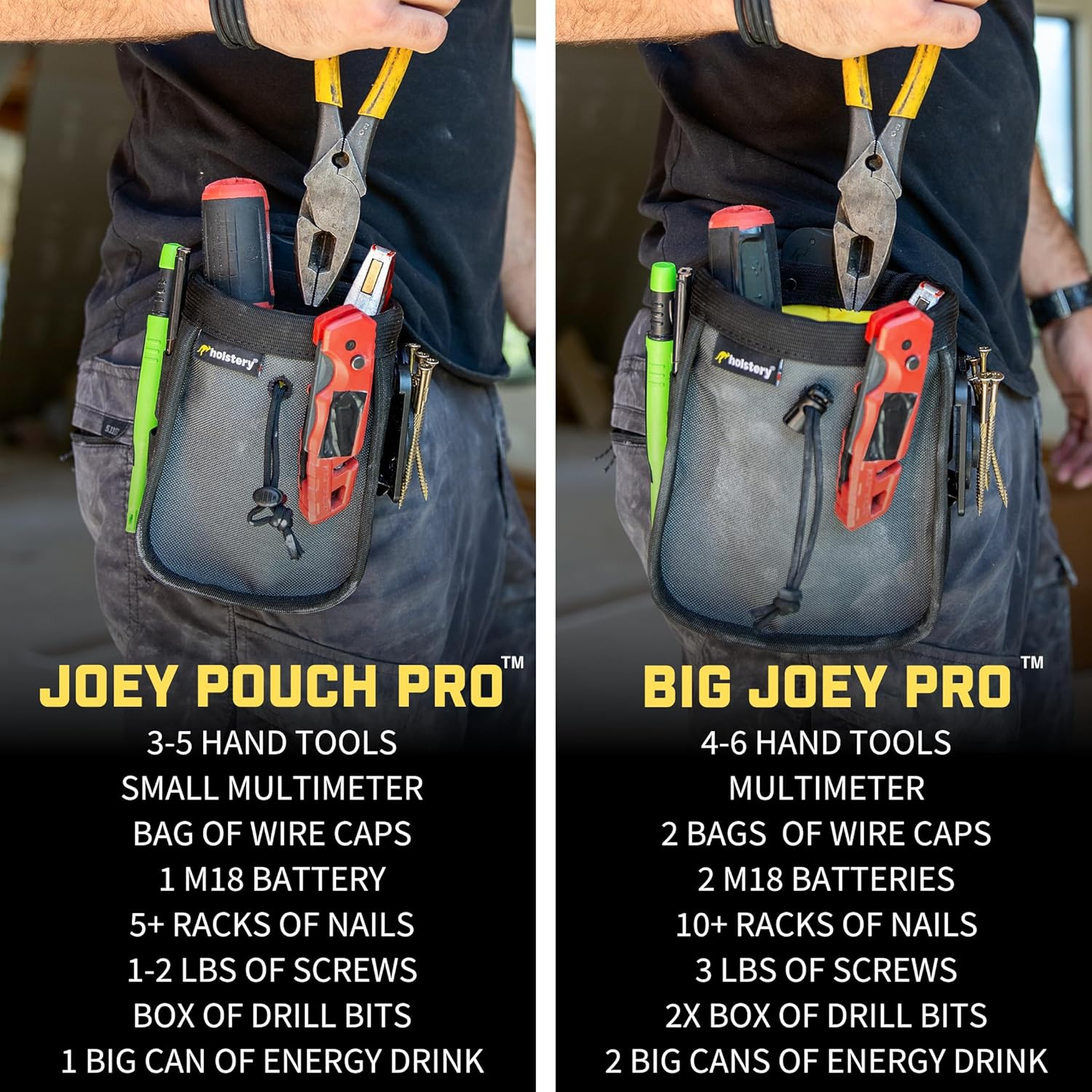 Holstery Big Joey Pouch | Clip-On Tool Belt Bag for Tools, Screws, and Nails - Great for an Electrician, HVAC Tech, Plumber, Carpenter, Contractor, and Handy Man - Small Utility Pouch,Grey