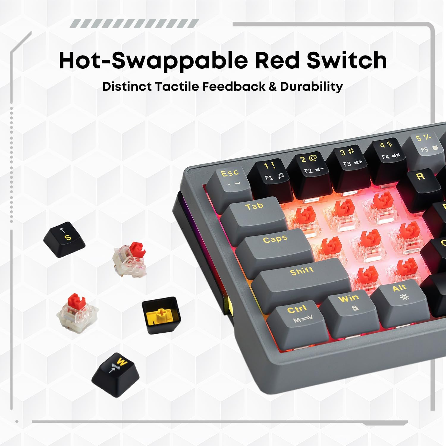 60% Mechanical Keyboard, 67 Keys Wired PC Gaming Keyboard with Volume/Backlit Knob, Hot Swappable RGB TKL Keyboard with Gasket Mount, N-Key Rollover, Compatible with Windows/Mac (Red Switch, Black)