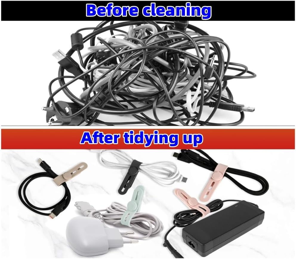 20Pcs Silicone Cable Straps Wire Organizer Adjustable Reusable Cable Ties Cord Charging Cords Earphone Computer Wire for Home, Office, School Organizer in Home, Office, Kitchen image number 3